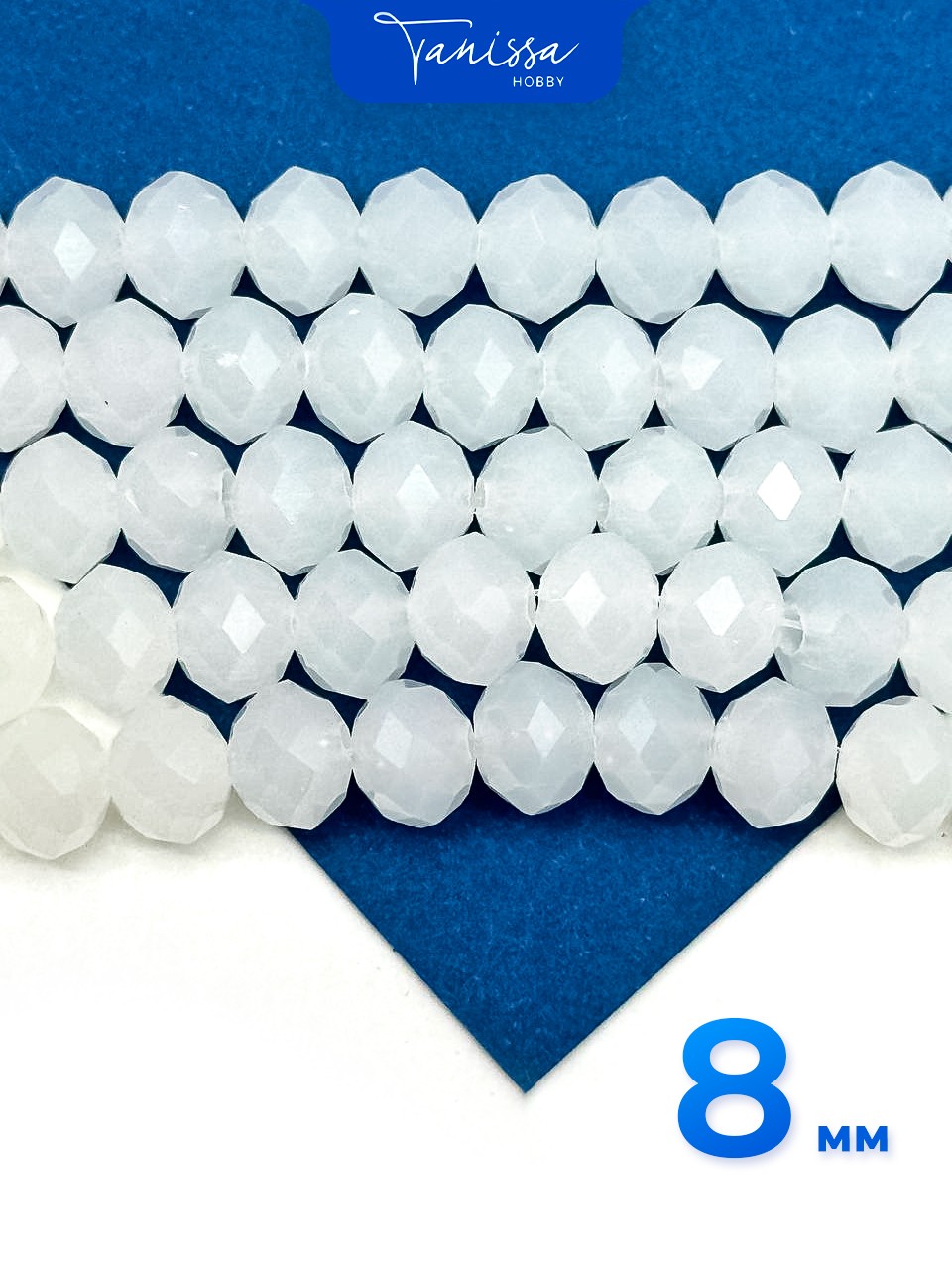 Хрусталь Рондели 8мм, белый опал, нить Х082