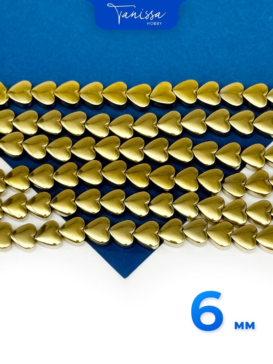 Гематин гематит сердце 6мм, золото, 1/2 нити, ГТ046