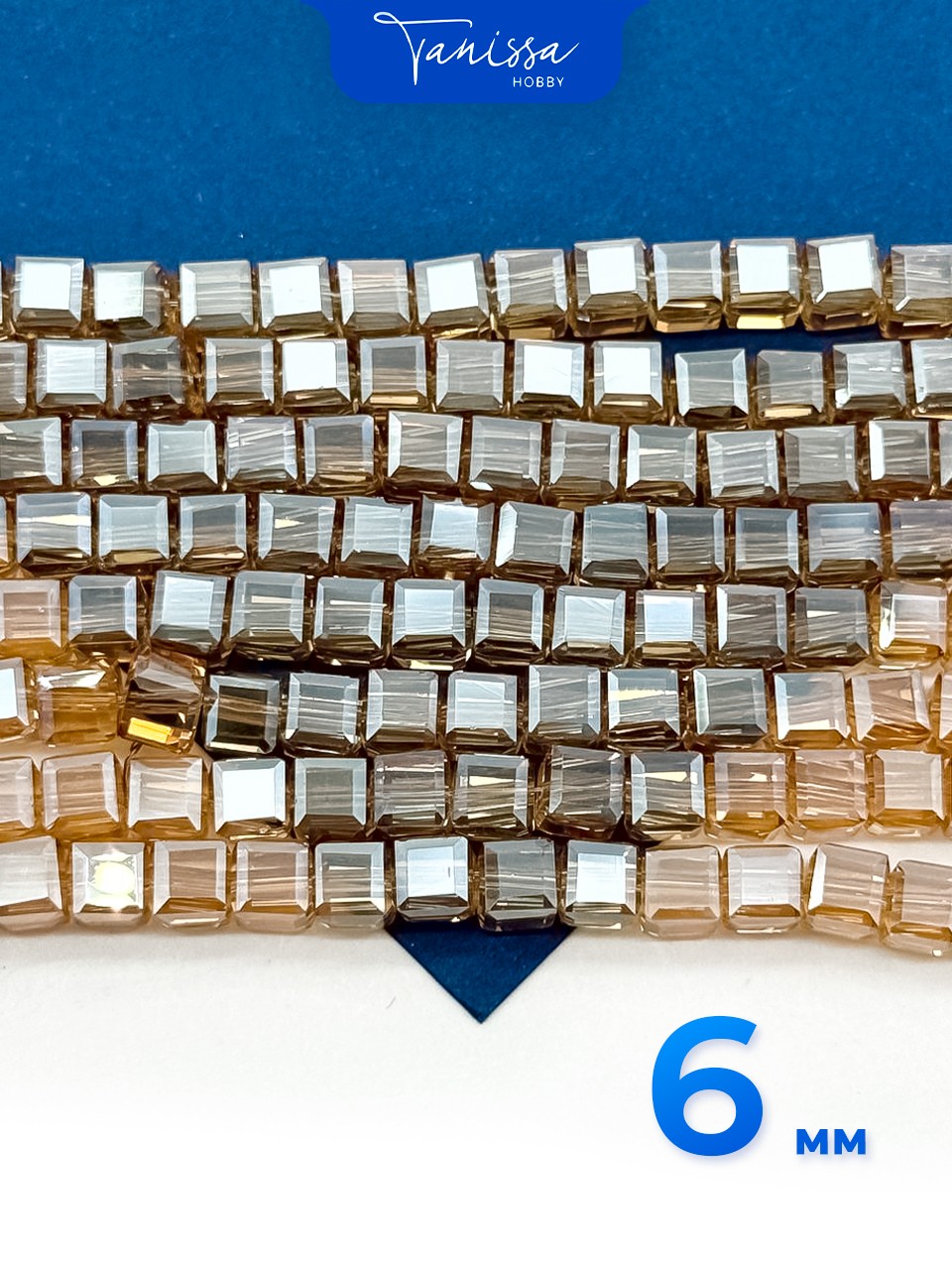 Хрусталь Куб, квадратный, золото топаз АВ, 6мм, 1/2 нити, Х365