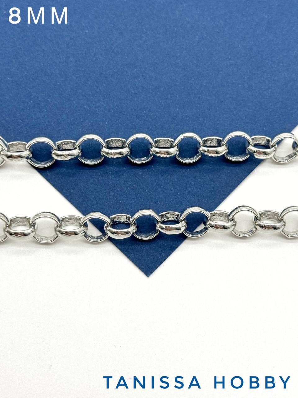 Цепочка ролло 8мм, 50см, родий, СН120