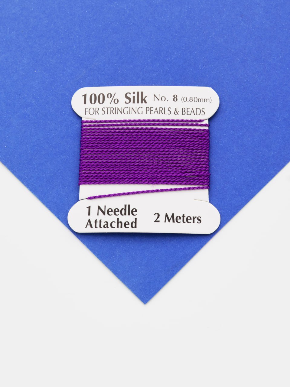 Нить для жемчуга и камней, шелк, 0,8мм, фиолетовый, катушка 2м + игла в комплекте, Ц091
