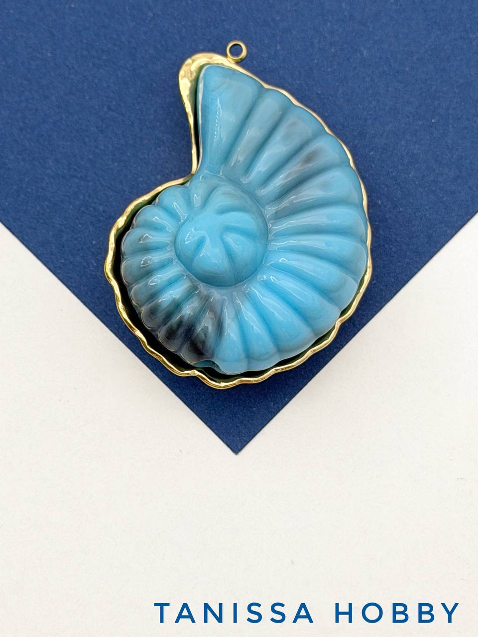 Подвеска ракушка аммонит, бирюзовый, сталь, позолота, Ш517