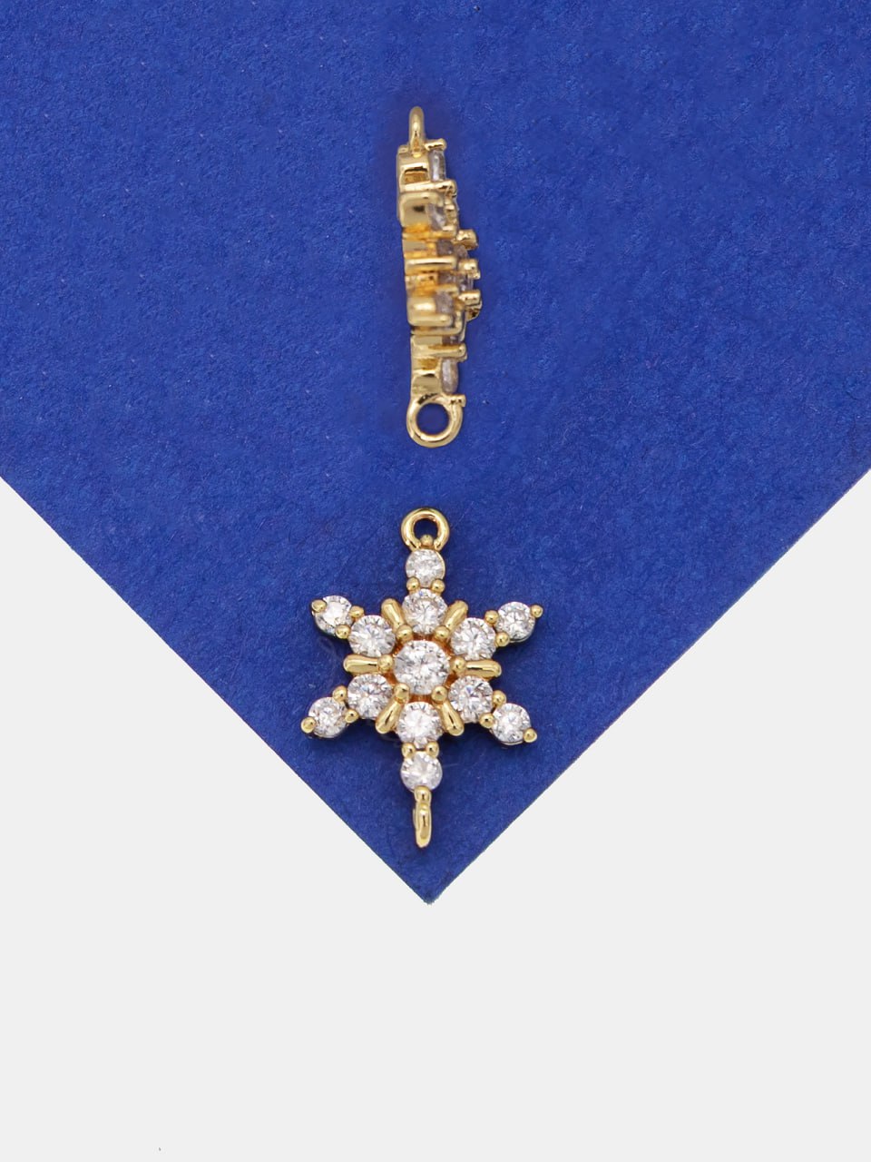 Коннектор снежинка с фианитами, 9х13мм, позолота, С508