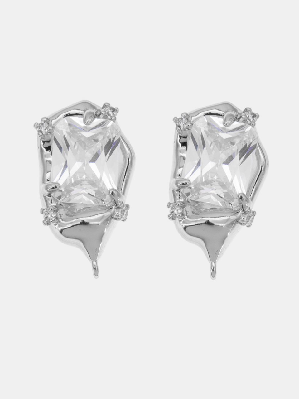 Швензы пусеты овал фианит, родий, Е803