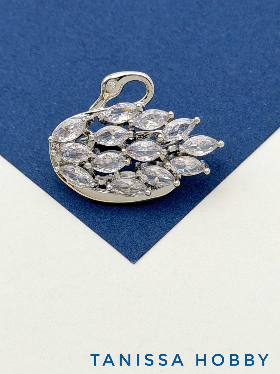 Замок карабин застежка для колье галстука, лебедь, родий, К330