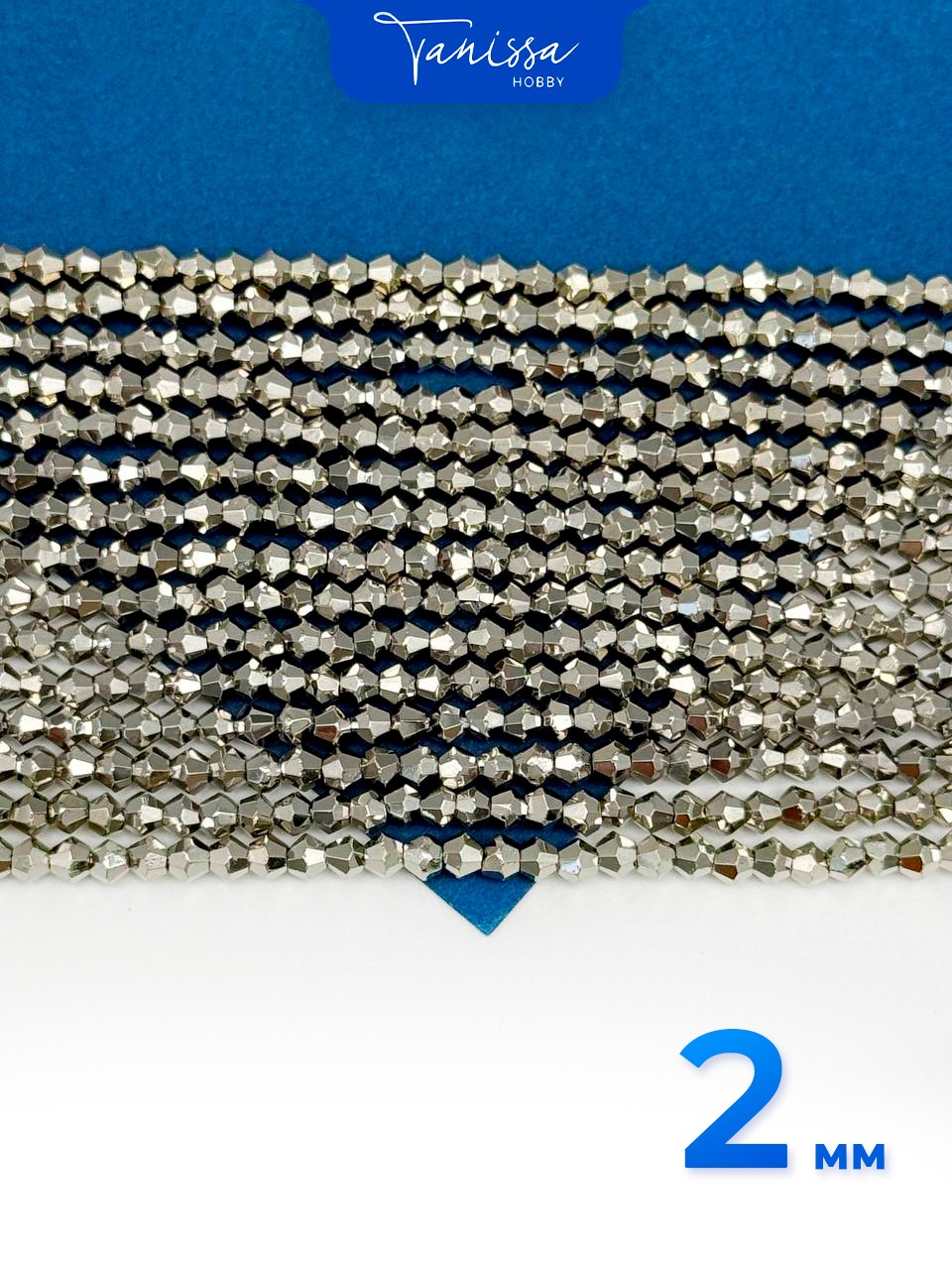 Хрусталь Биконусы 2мм, родий металлик, нить, Х460