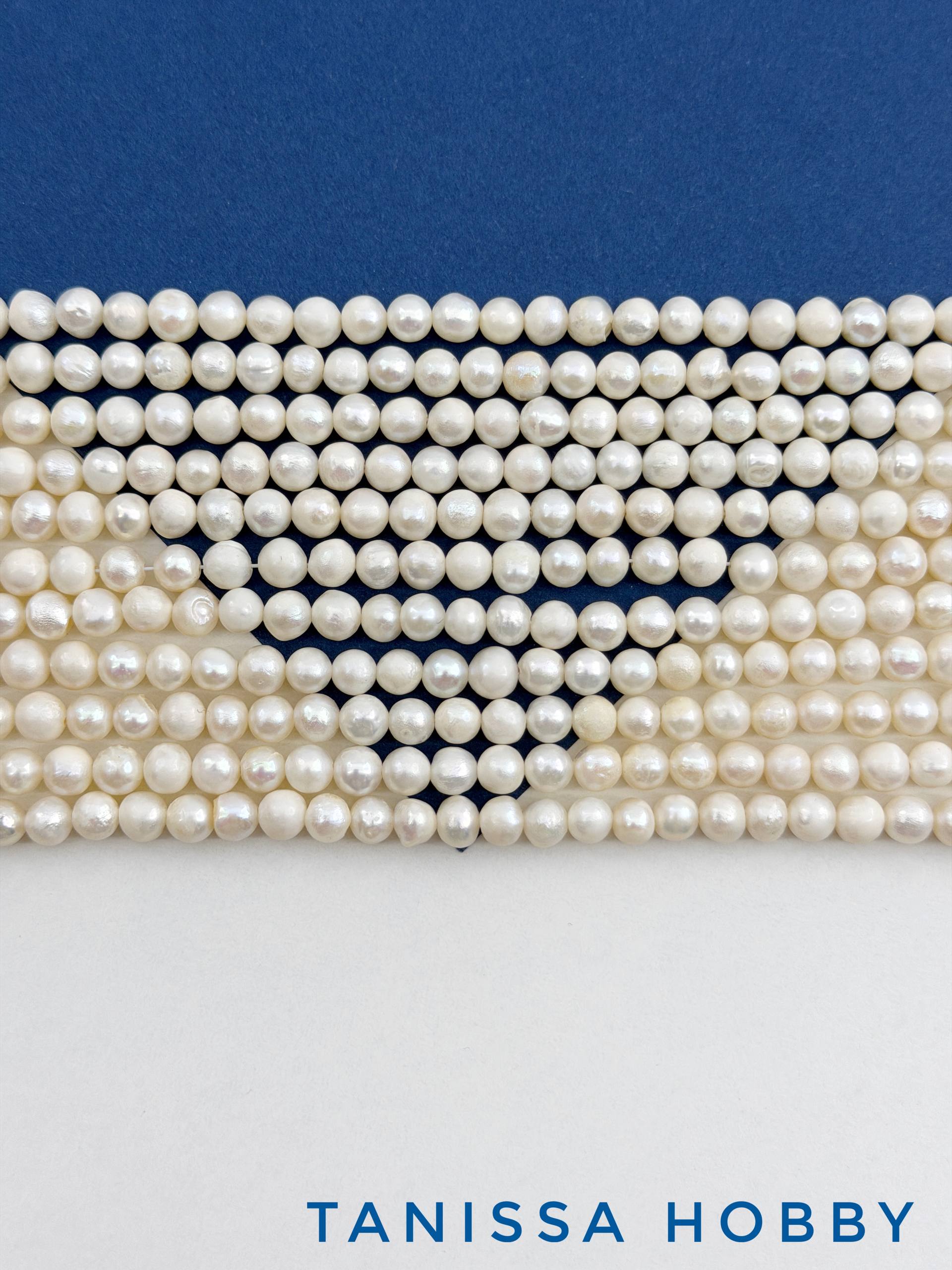 Жемчуг натуральный культивированный, круглый яйцо, 5,5мм - 6мм, АВ, нить, Ж080