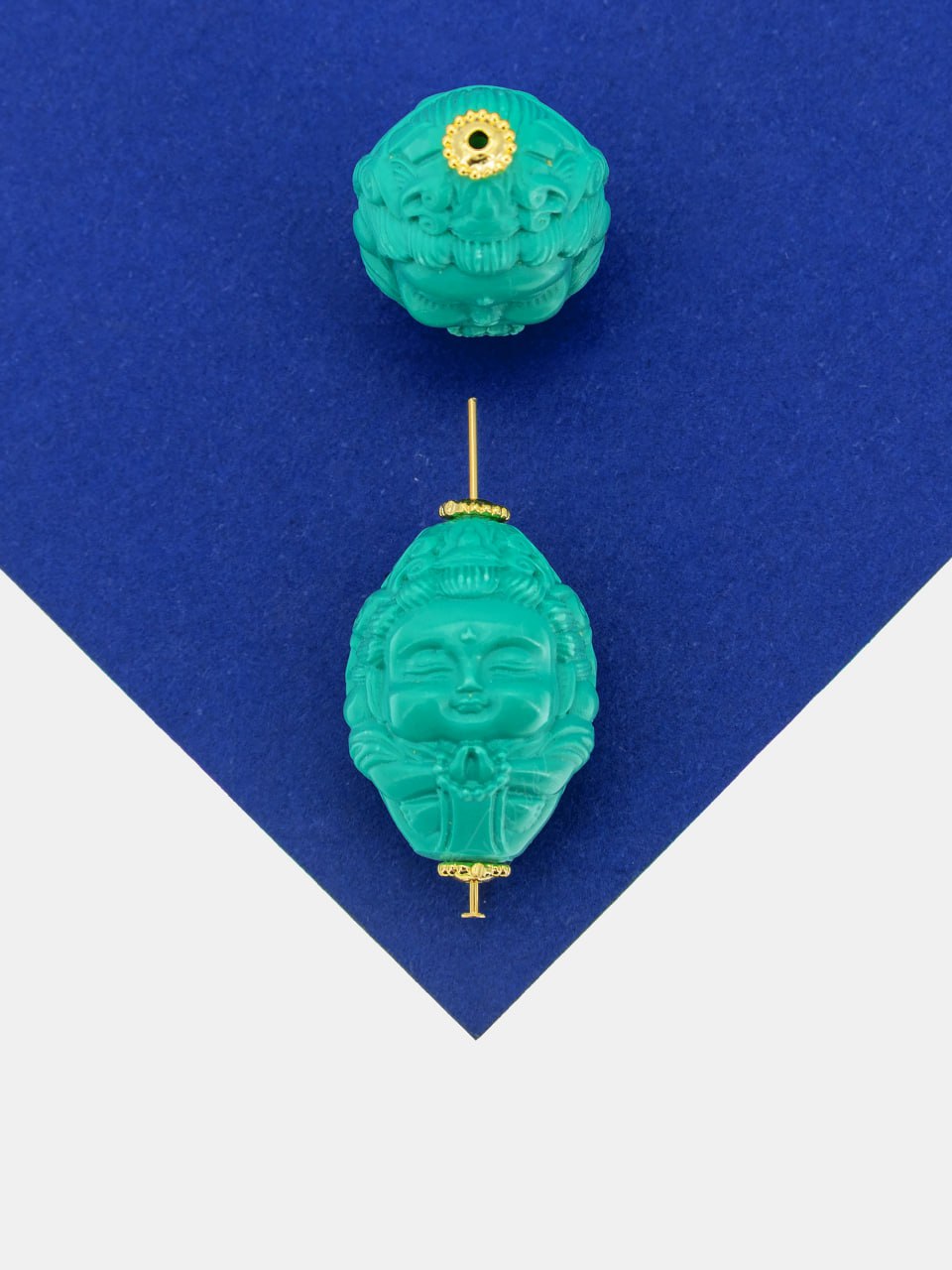 Бусина Мудрец, натуральная бирюза, 23х16мм, позолота, Б049