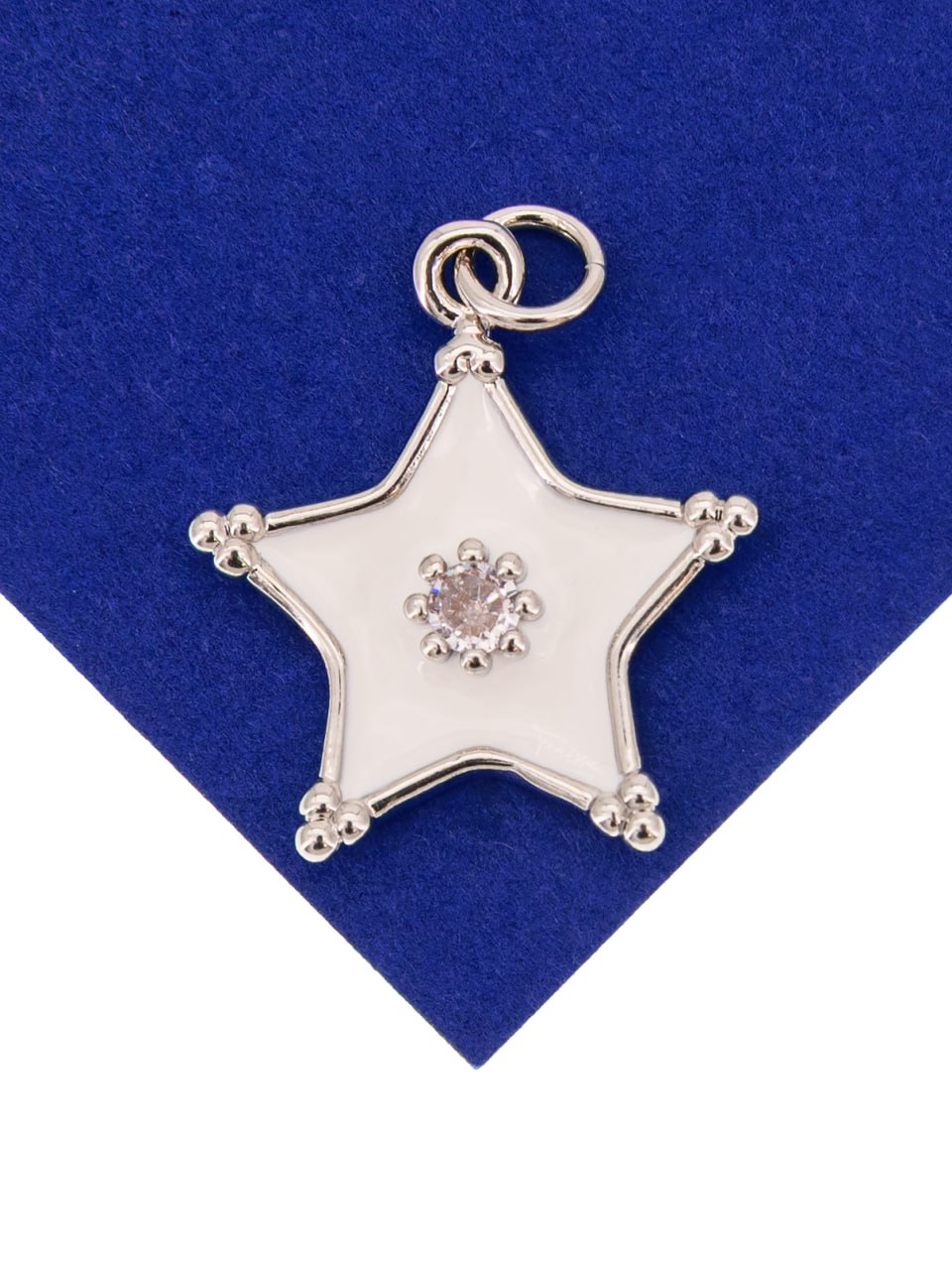 Подвеска звезда, белая эмаль, 18мм, родий, Ю528