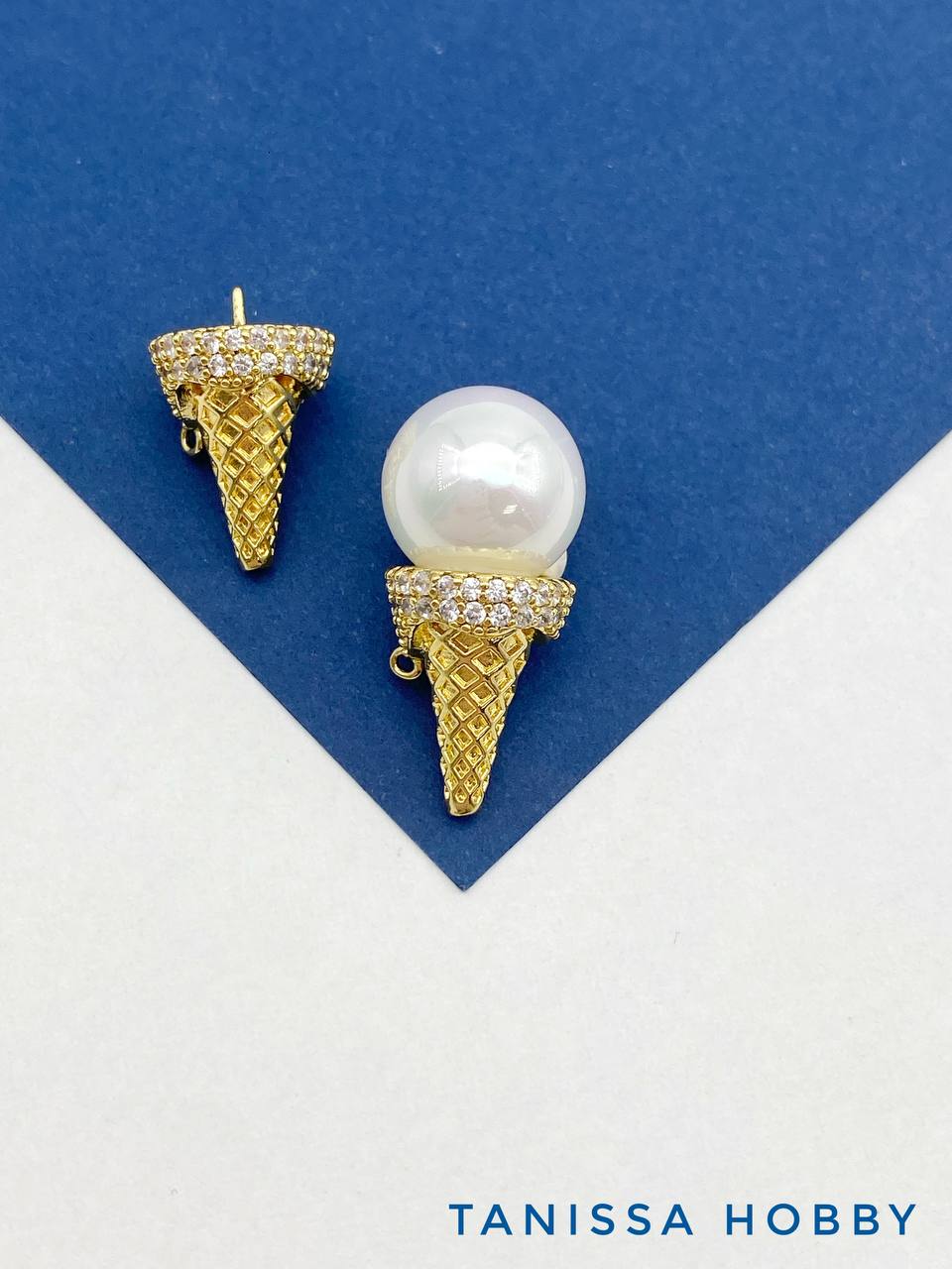 Подвеска мороженое рожок для вклейки, 21мм, позолота, В410