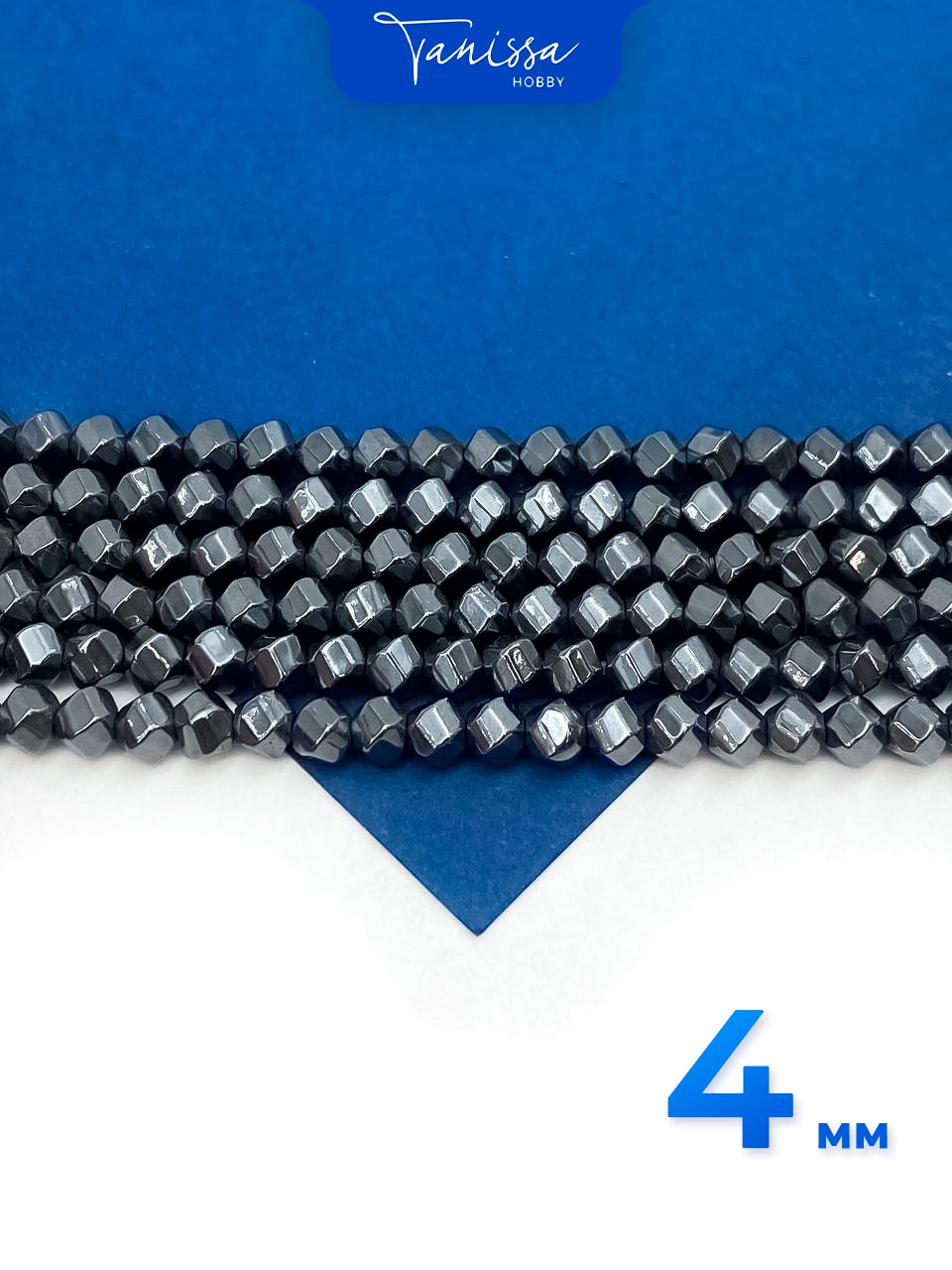 Гематин гематит бусины круглый многогранник, 4мм, черный, нить, ГТ132