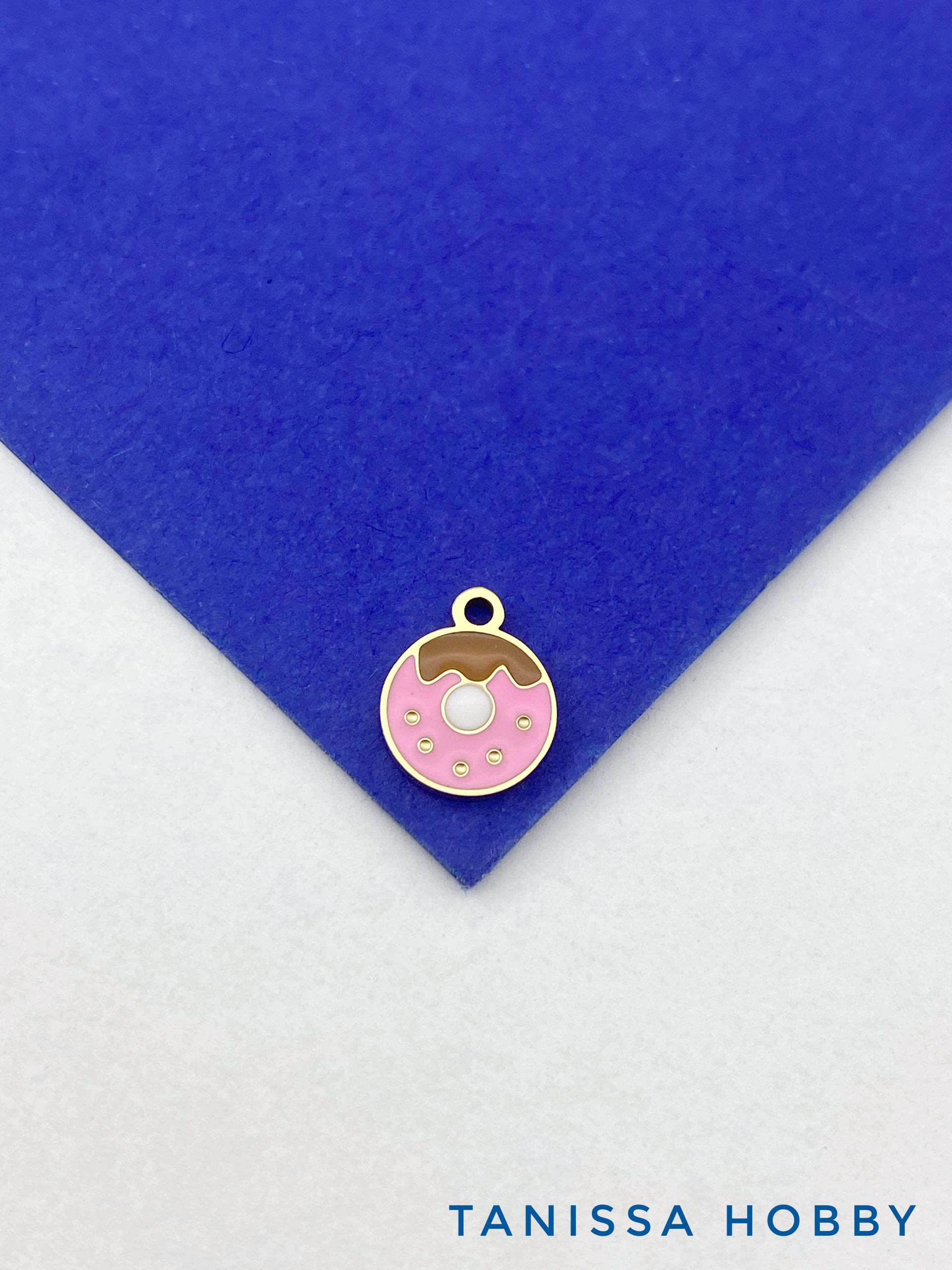 Подвеска пончик, эмаль, 8мм, сталь, позолота, Ш434