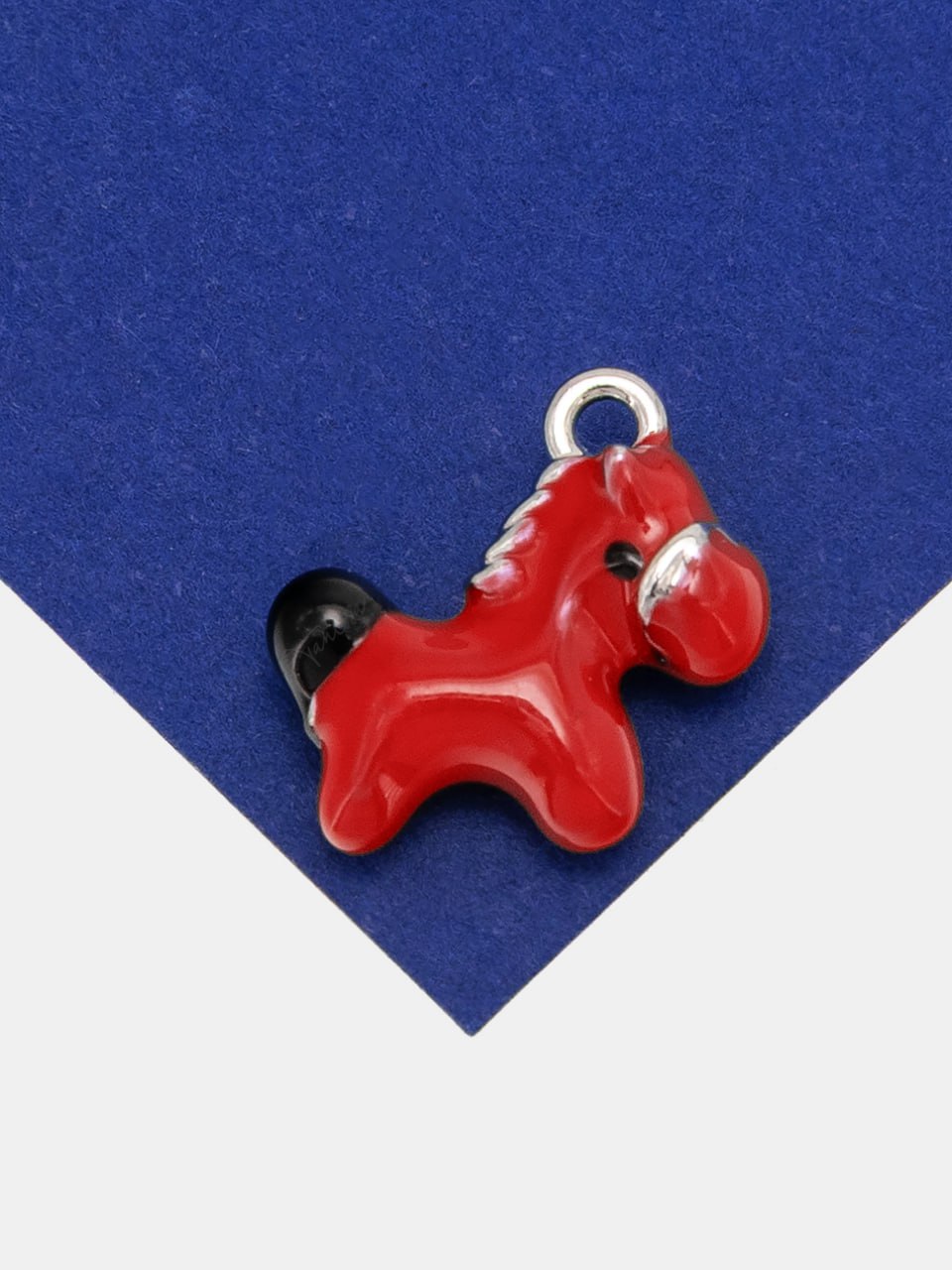 Подвеска лошадь, конь, красная эмаль, 12мм, родий, Д430