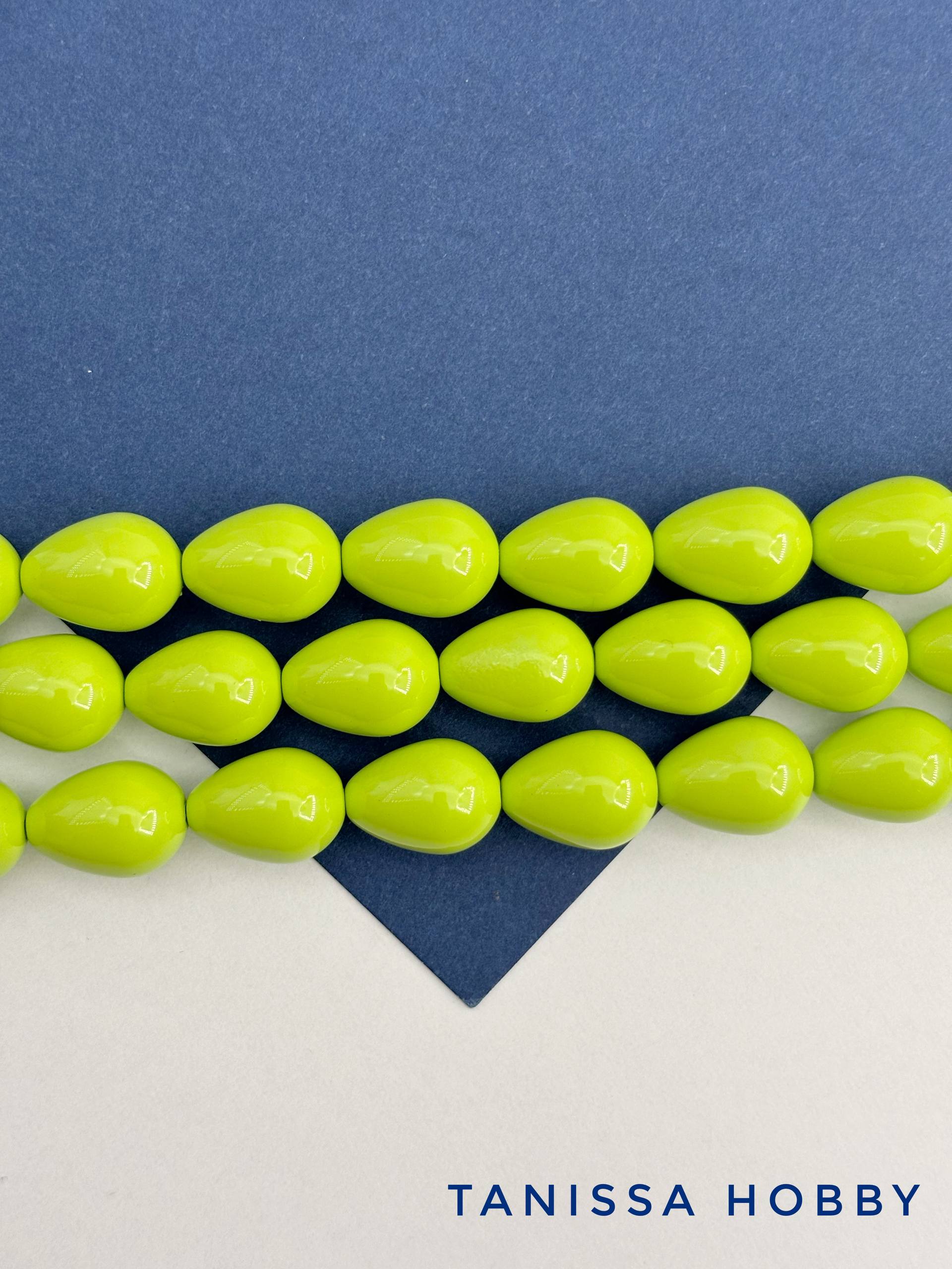 Жемчуг Майорка, капля, зеленый лайм, Light Green, 14х10мм, штука, МА311