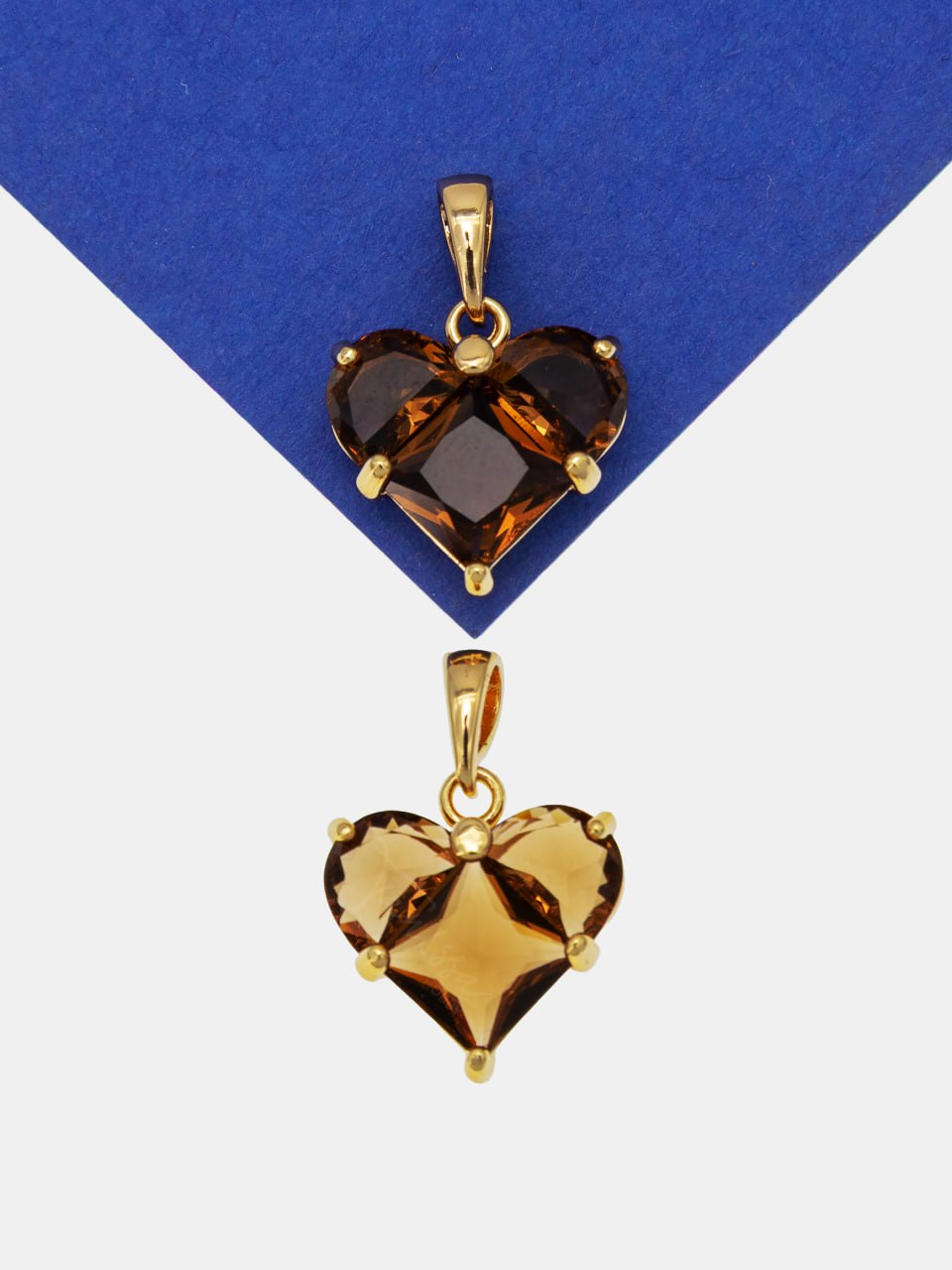 Подвеска сердце фианит, янтарный коричневый, 14мм, позолота, А233