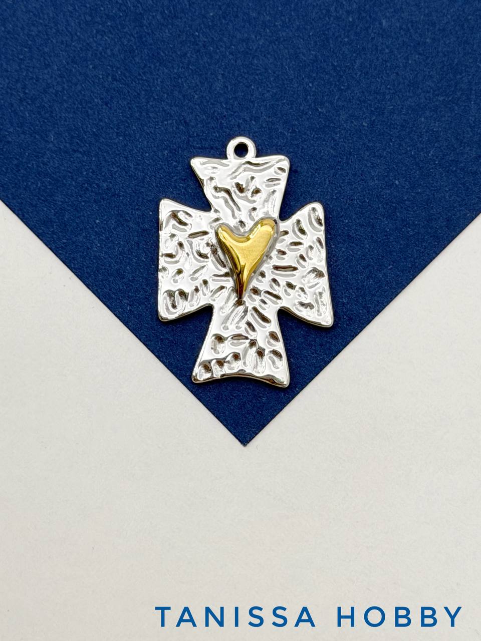 Подвеска крест сердце, биколор, сталь, позолота, Ш523