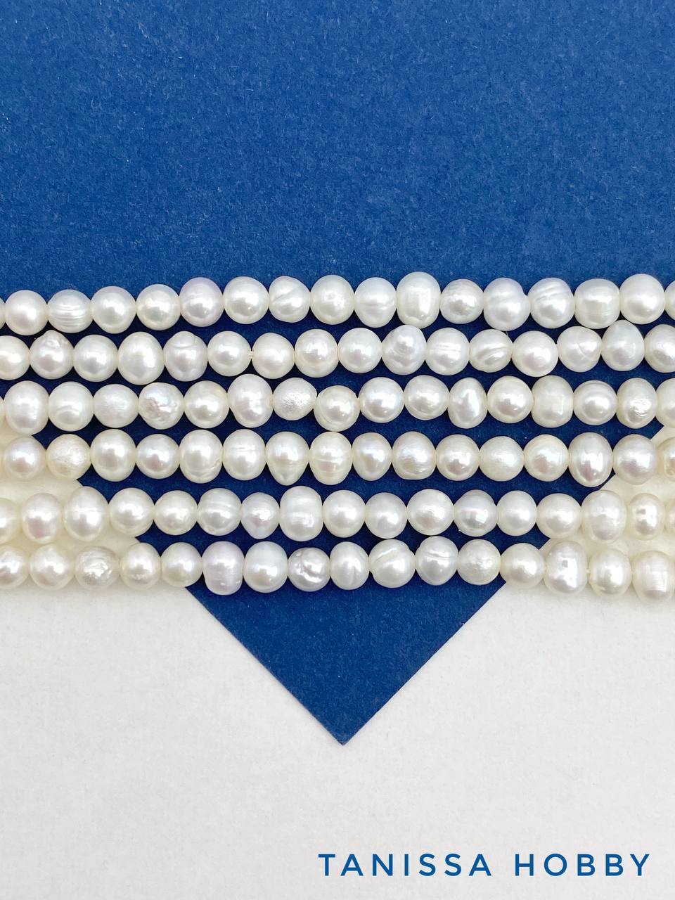 Жемчуг натуральный культивированный, круглый, яйцо 4-5мм, А-, нить, Ж158