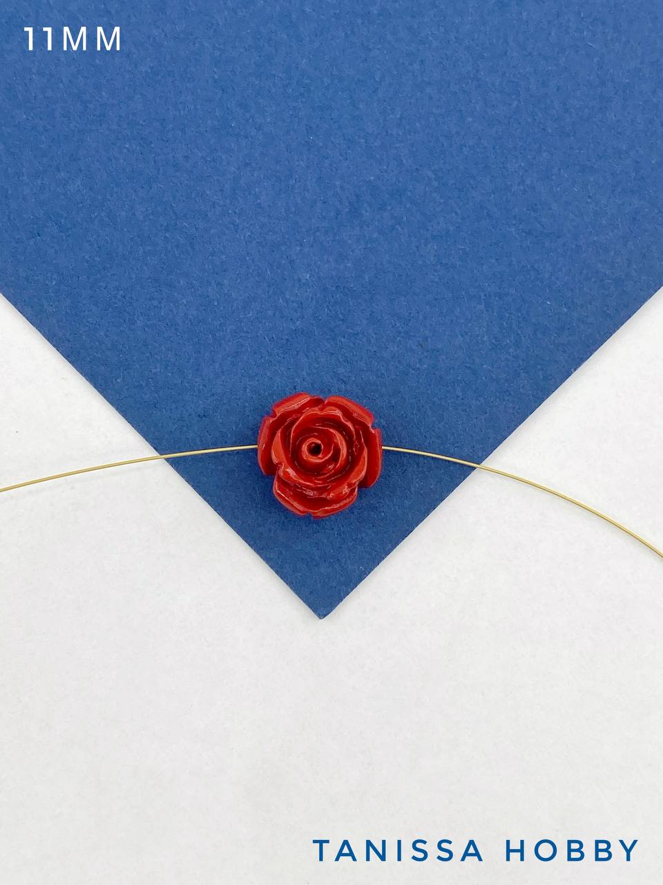 Бусина роза, 11мм, полимерная глина, красный, П278