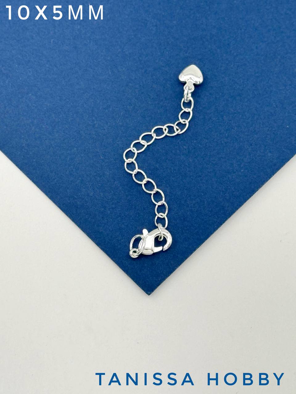 Замок лобстер 10х5мм с цепочкой удлинения, Категория В, серебро, К102