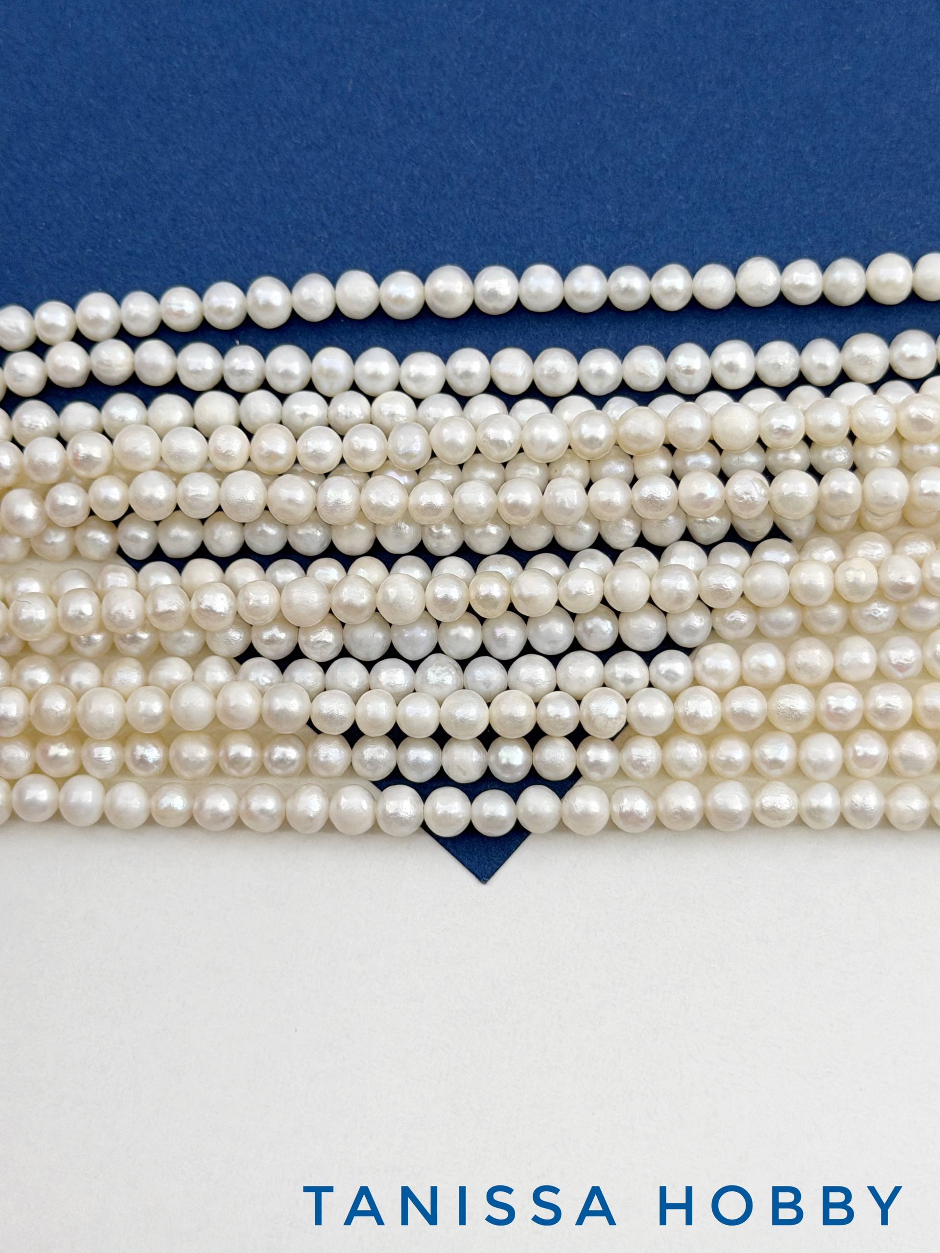 Жемчуг натуральный культивированный, круглый яйцо, 4мм - 4,5мм, АВ, нить, Ж078