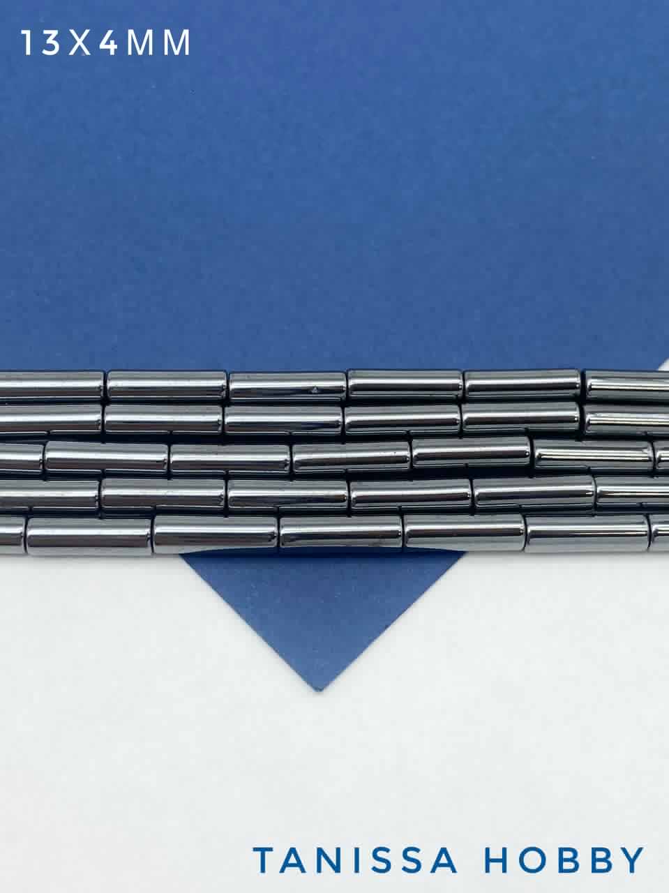 Гематин гематит бусины трубочка 4х13мм, черный, нить, ГТ082