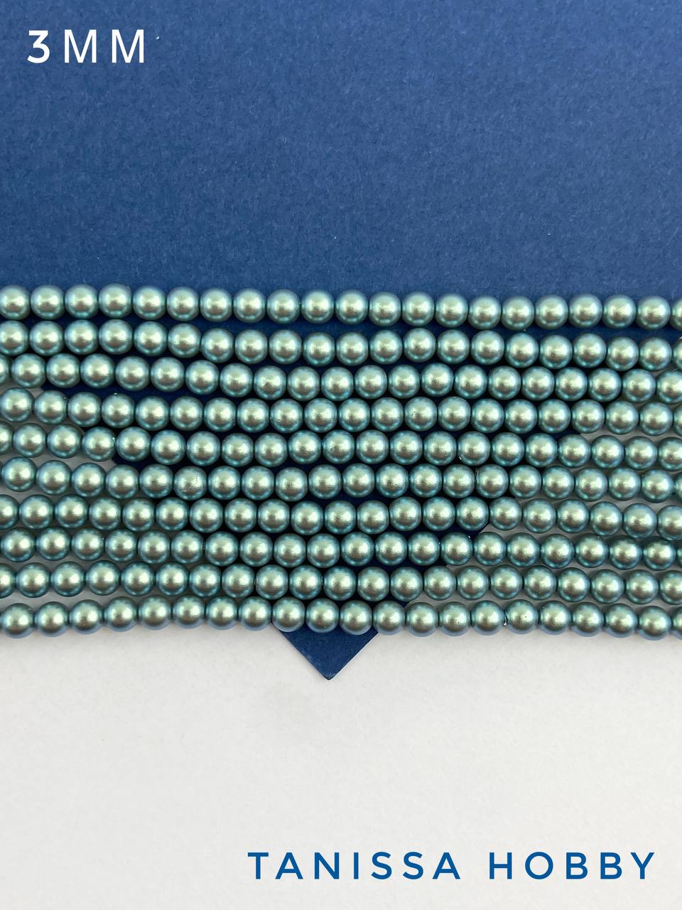 Жемчуг Майорка, круглый, 3мм, зеленый, Iridescent Green, нить, МА241