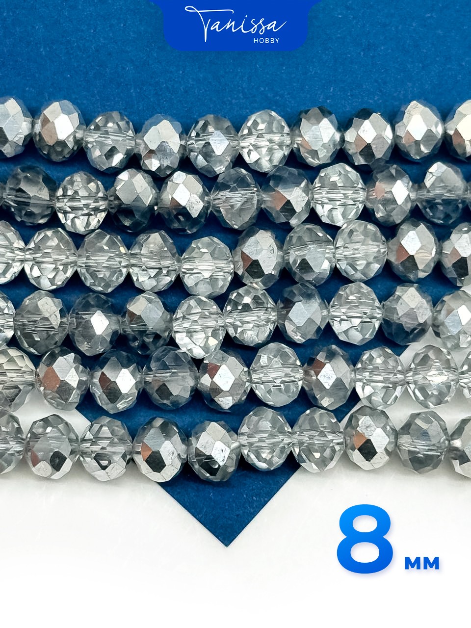Хрусталь Рондели 8мм, серебро, нить. Х107