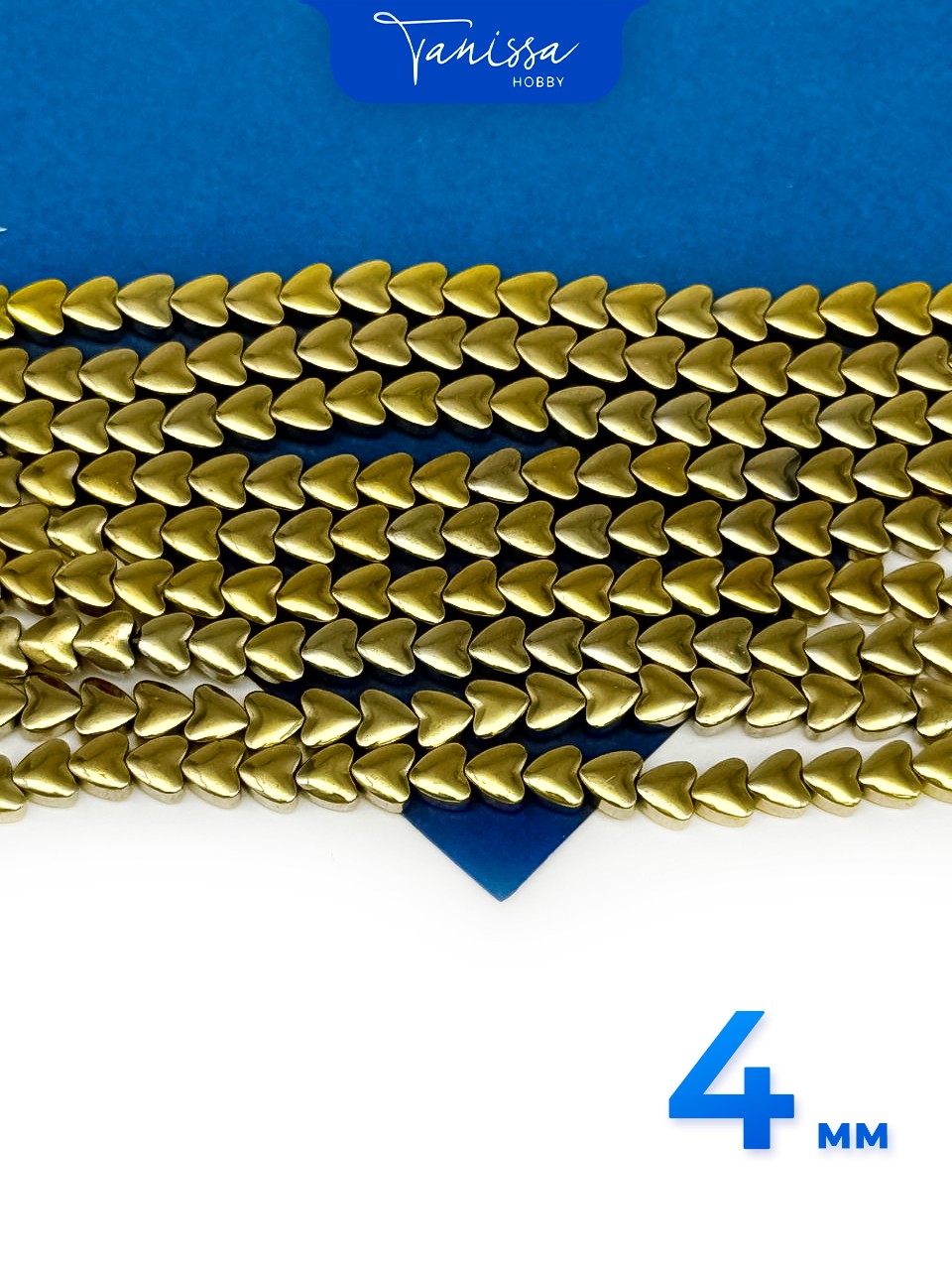 Гематин гематит сердце 4мм, золото, 1/2 нити, ГТ044