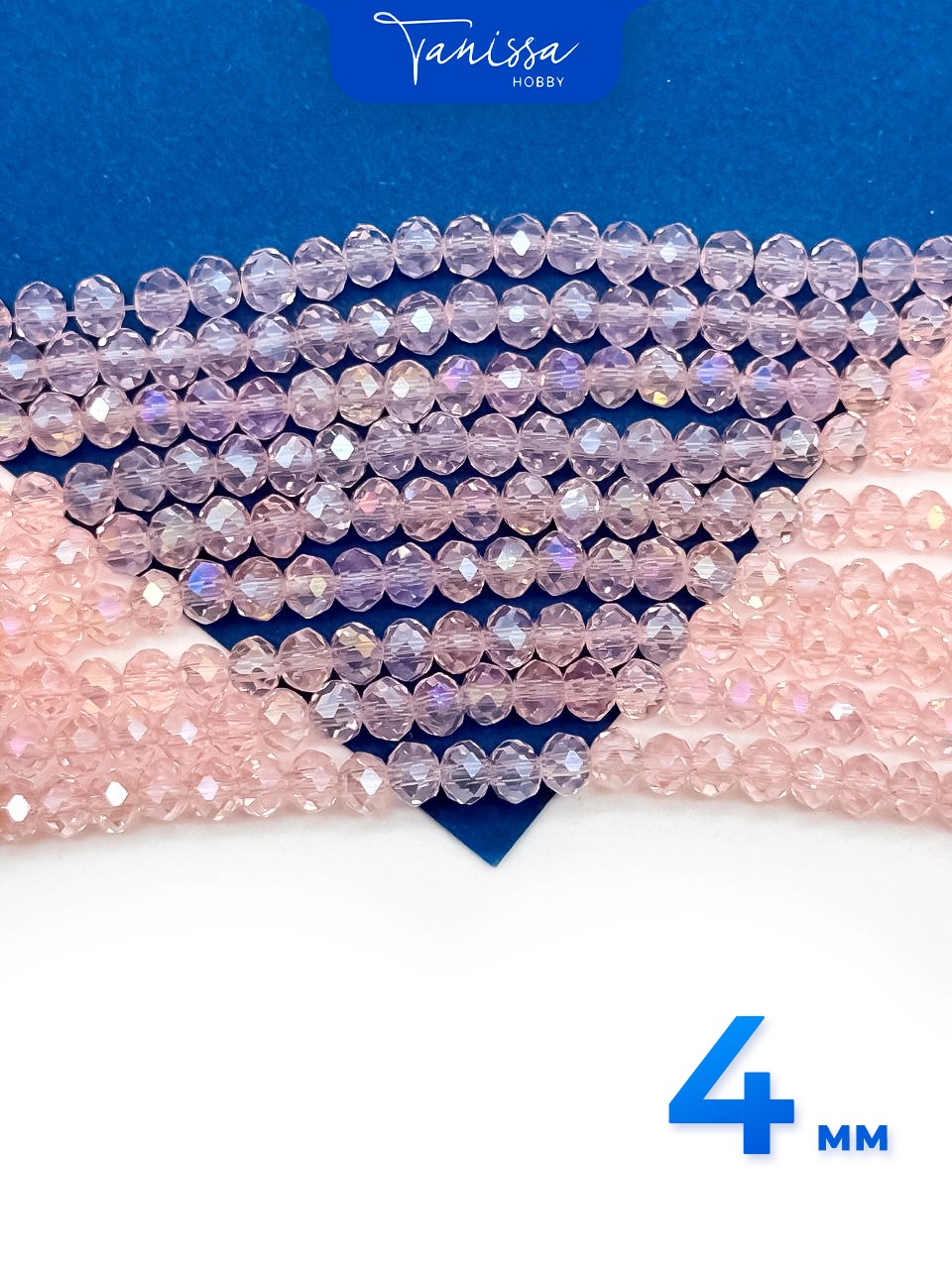 Хрусталь Рондели 4мм, розовый персик АВ, нить. Х414
