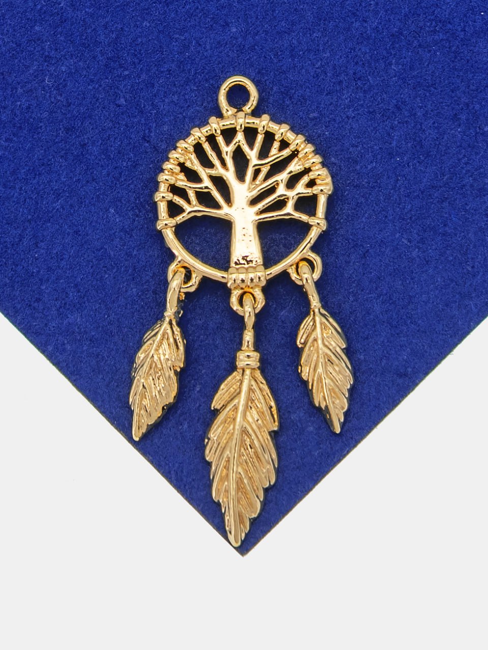 Подвеска ловец снов, дерево и листья, 27мм, позолота, А507