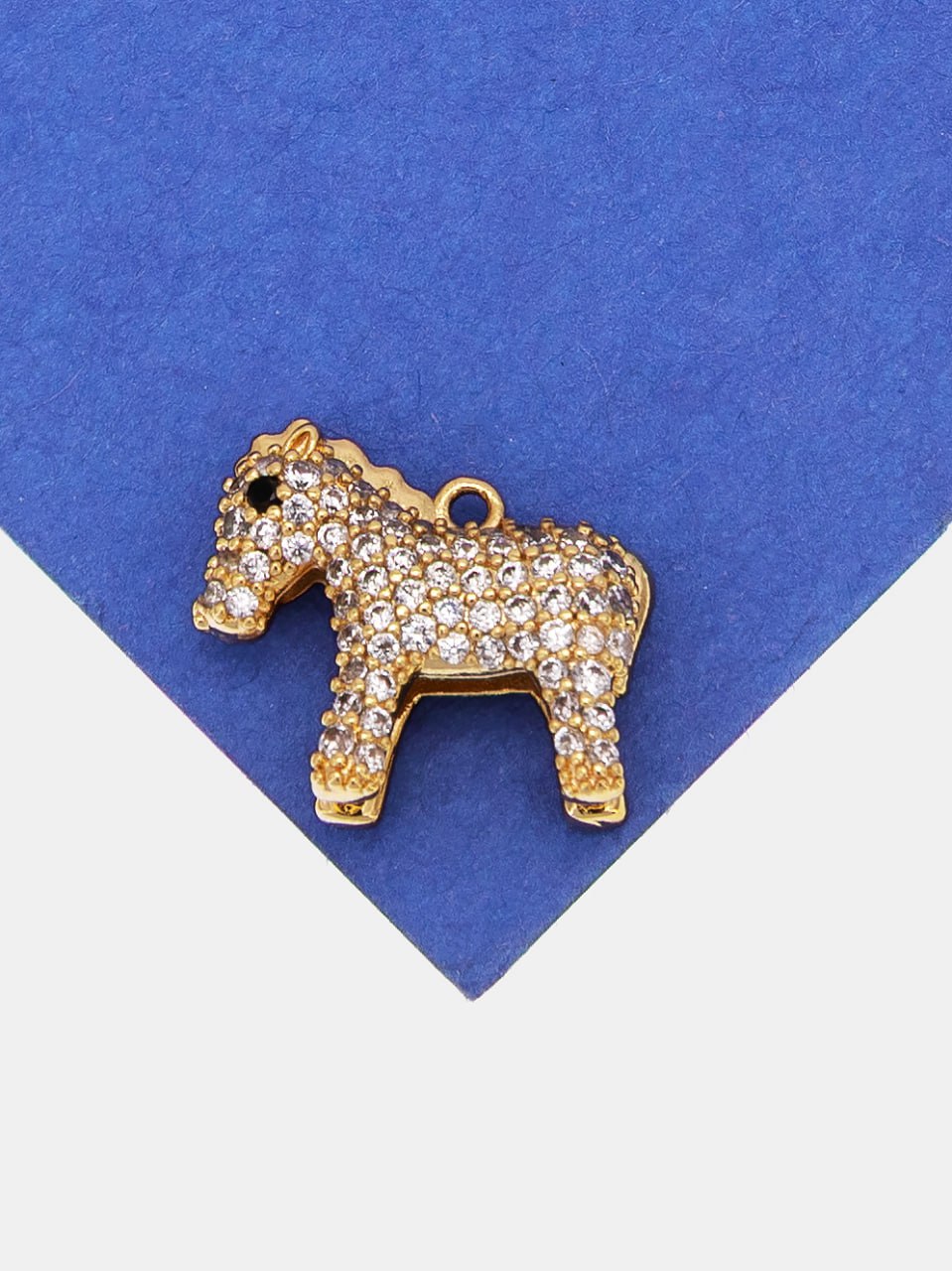 Подвеска лошадь, конь с фианитами, 12х14мм, позолота, С110