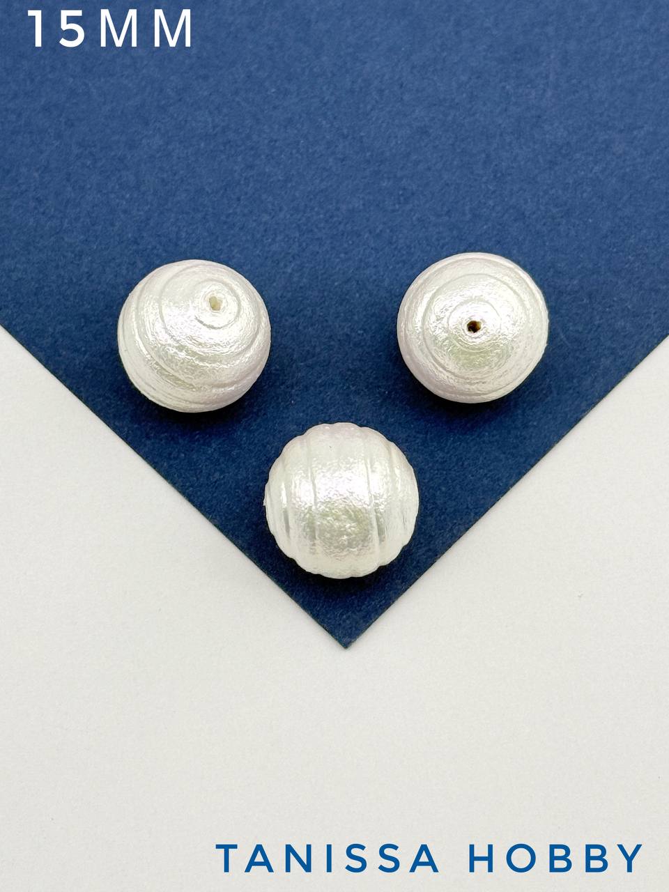 Хлопковый жемчуг, витой шар, 15мм, белый, Япония, ЖХ27