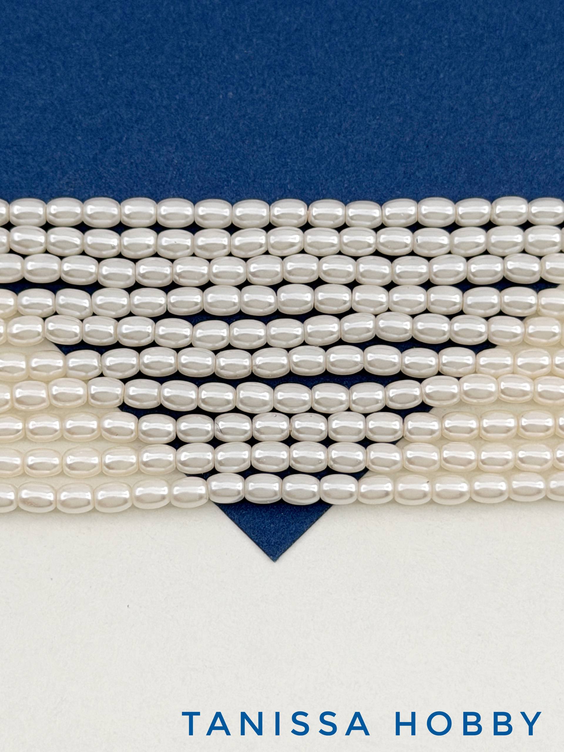 Жемчуг Майорка рис 4мм, кремовый жемчужный, нить, МА043