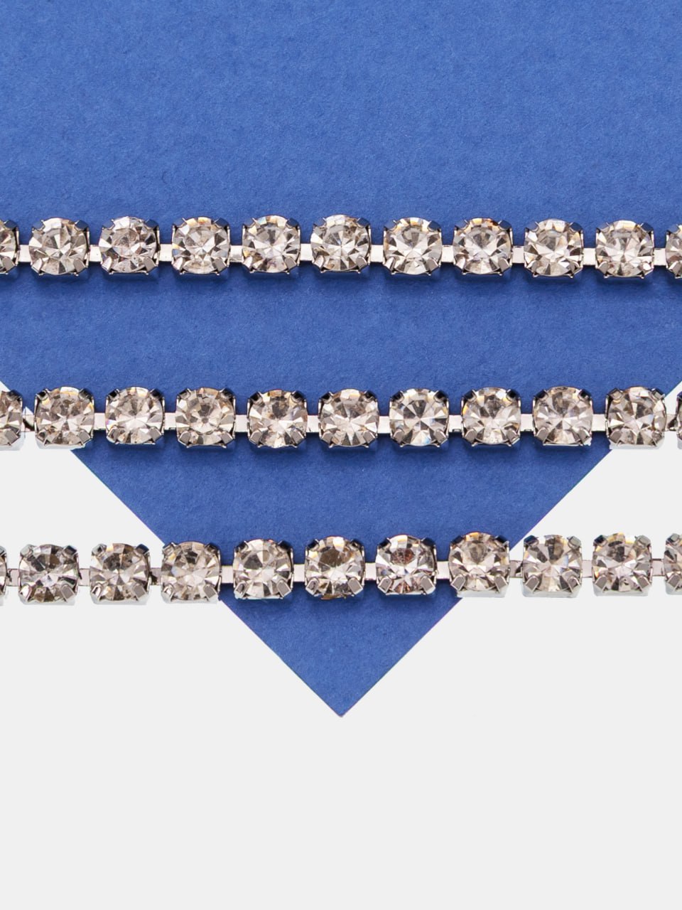 Стразовая лента цепочка, 4мм прозрачный, родий, 10см, СТ044