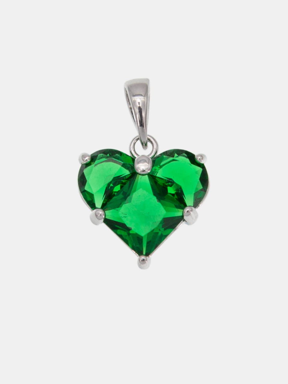 Подвеска сердце фианит зеленый 14мм, родий, Ю314