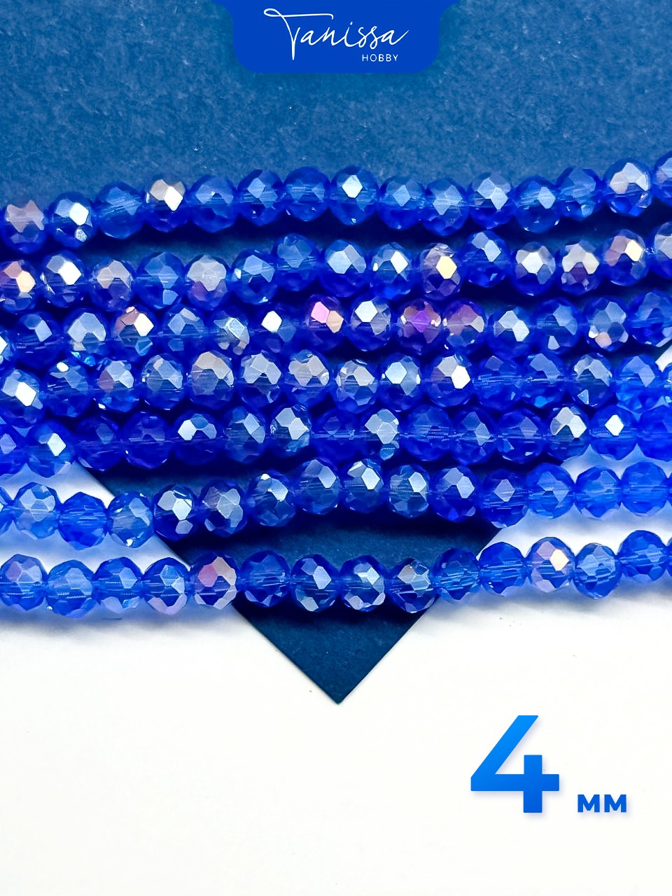 Хрусталь Рондели 4мм, синий АВ, нить. Х187