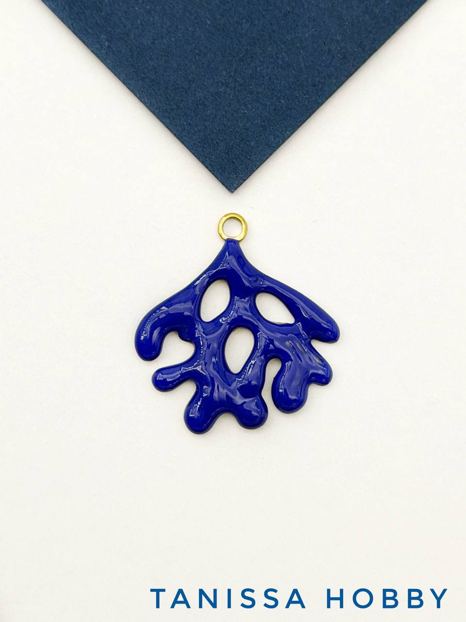 Подвеска коралл, синяя эмаль, сталь, позолота, Ш513