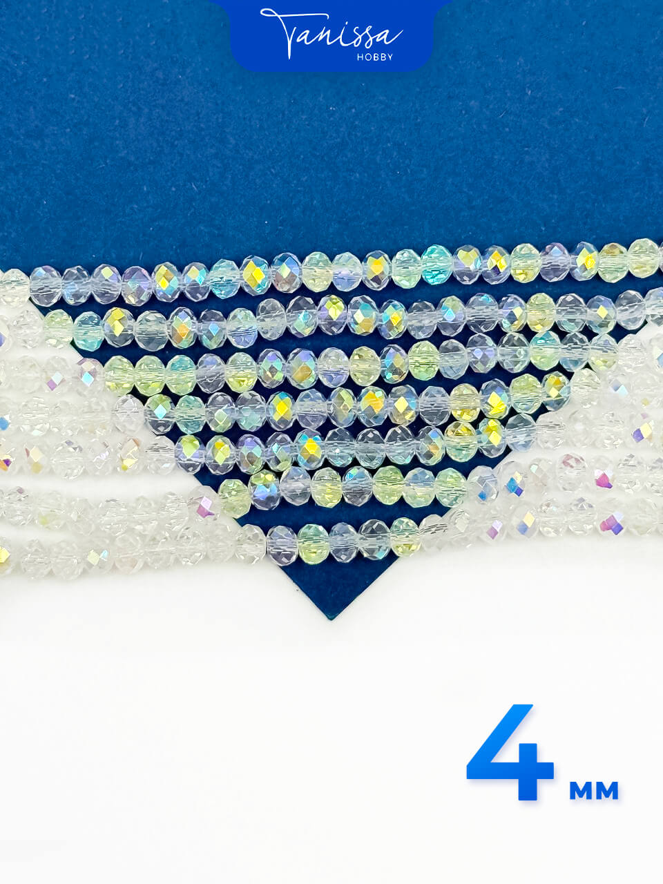 Хрусталь Рондели 4мм, прозрачный ультра шайн АВ, нить, Х033