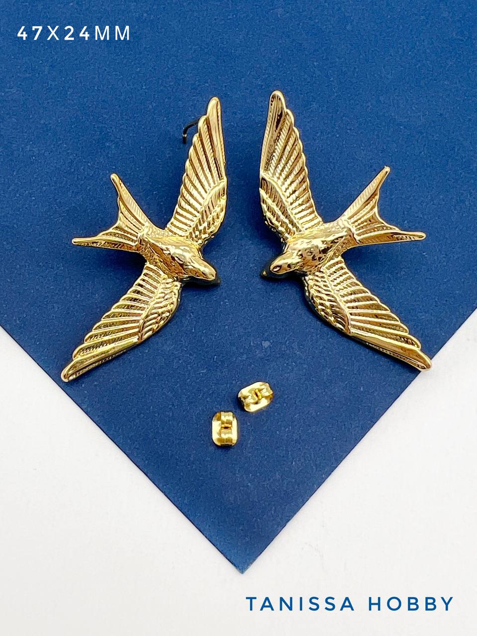 Серьги пусеты птицы, позолота, У089