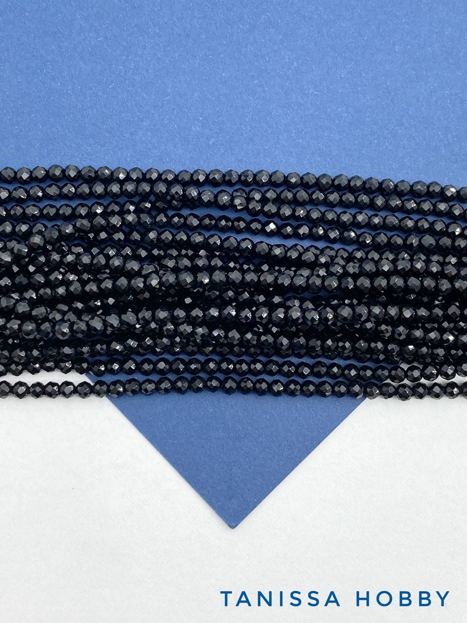 Черный агат граненый, огранка, 3мм, нить, Б161