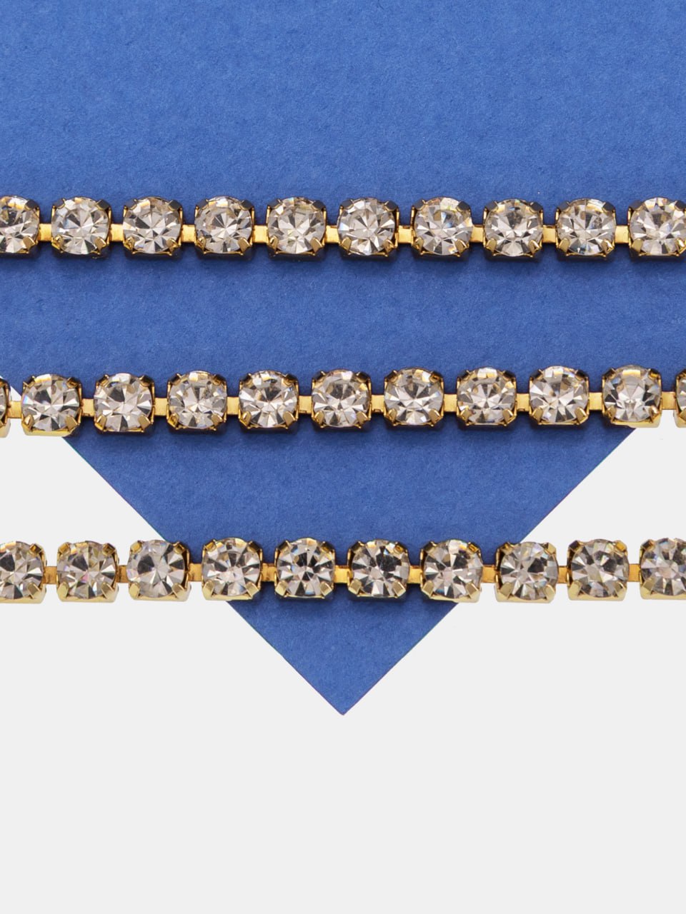 Стразовая лента цепочка, 4мм прозрачный, позолота, 10см, СТ045