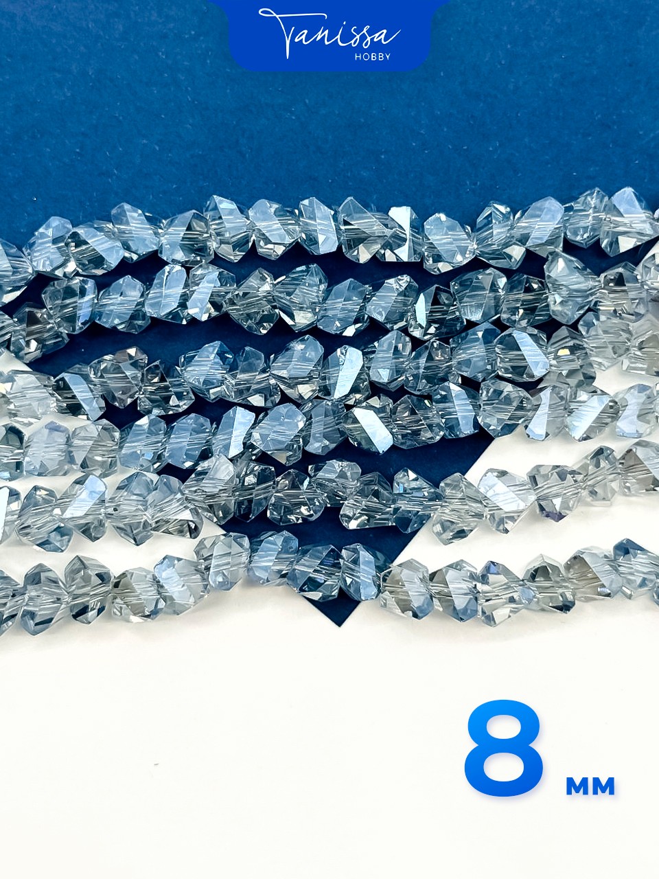 Хрусталь крошка треугольник, серо-голубой, 8мм, нить, Х332