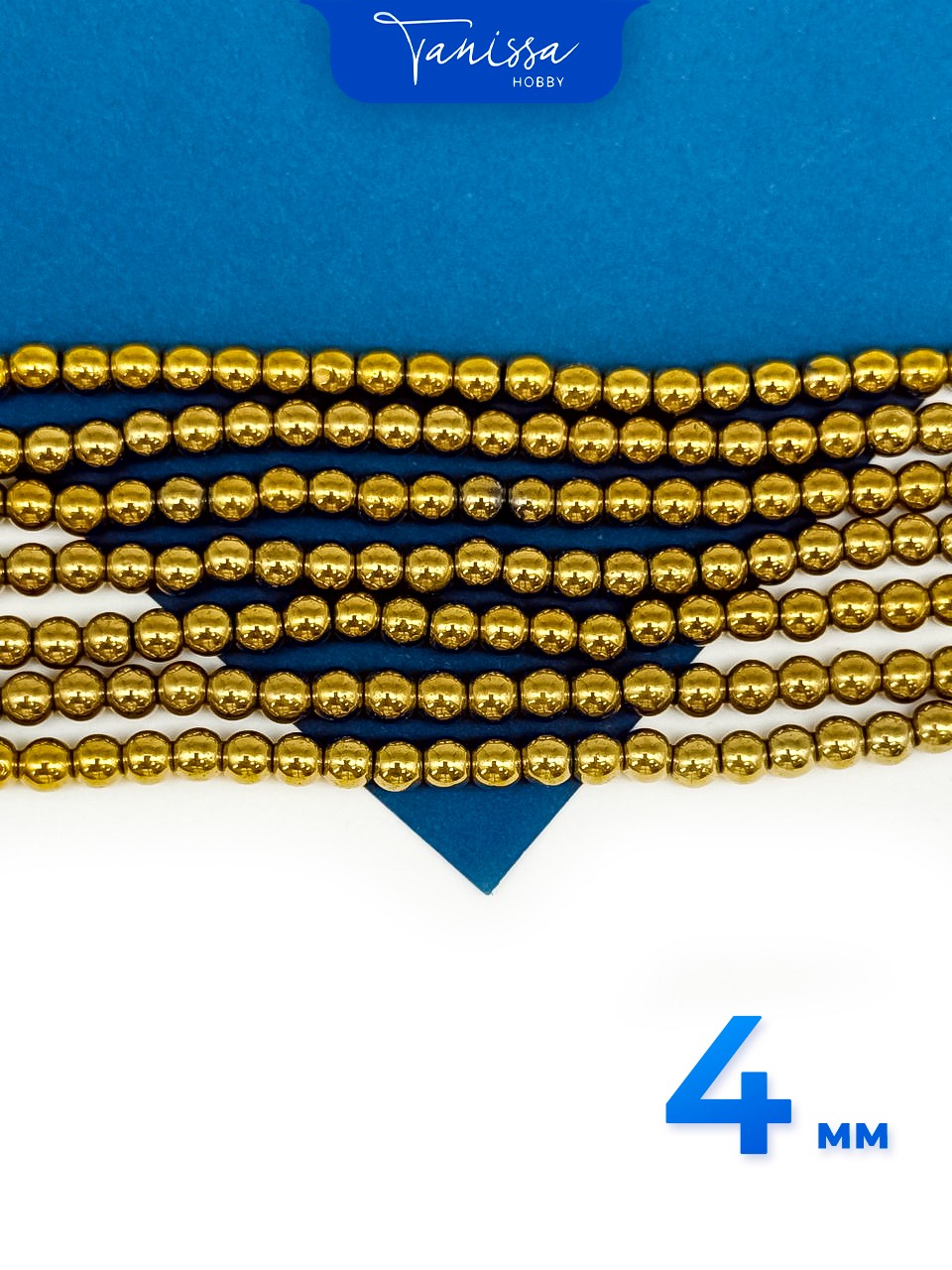 Гематин гематит бусины круглые 4мм, золото, нить, ГТ010