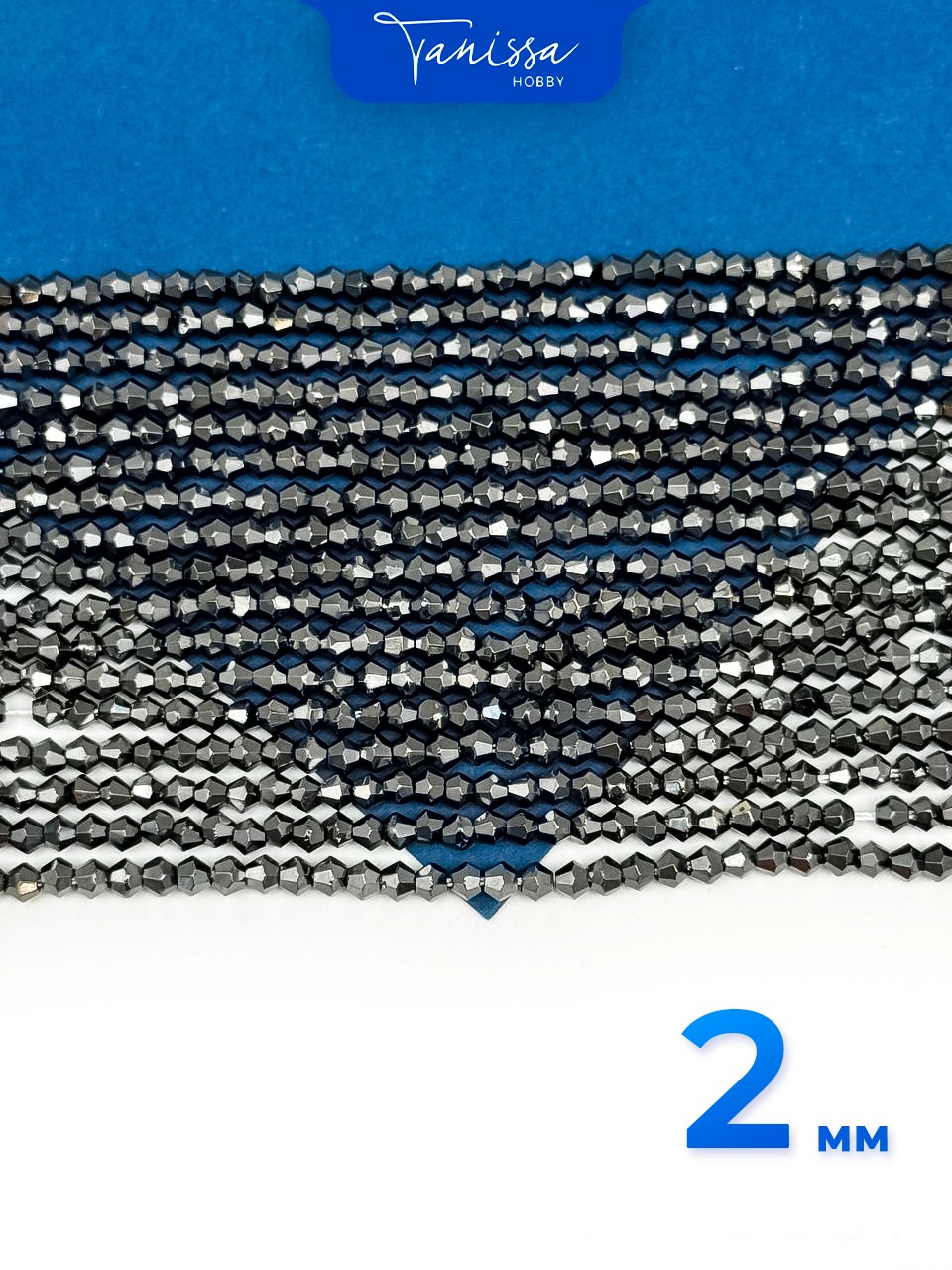 Хрусталь Биконусы 2мм, черный металлик, нить, Х461