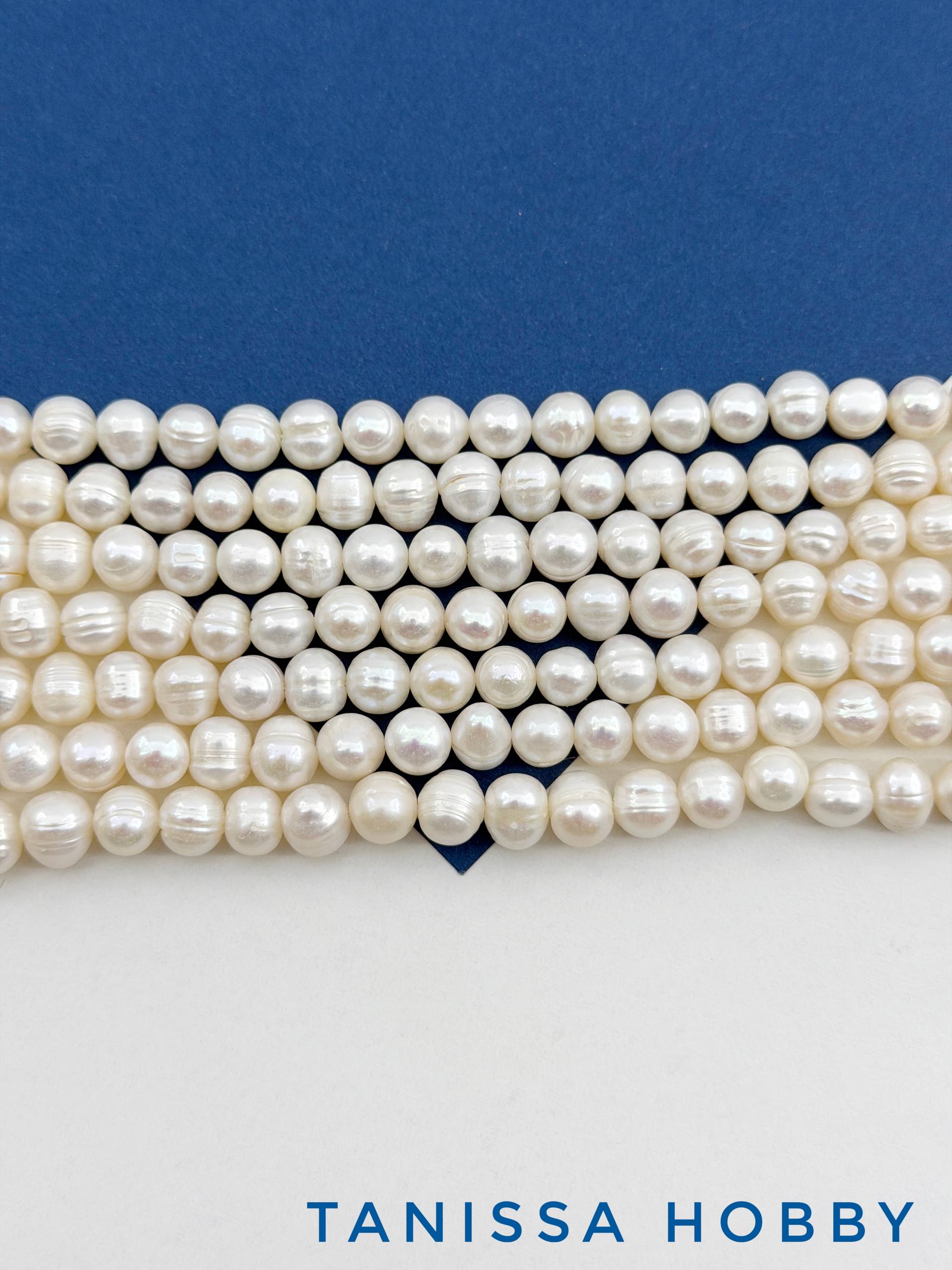 Жемчуг натуральный культивированный, круглый, 7-8мм, АВ, нить, Ж022