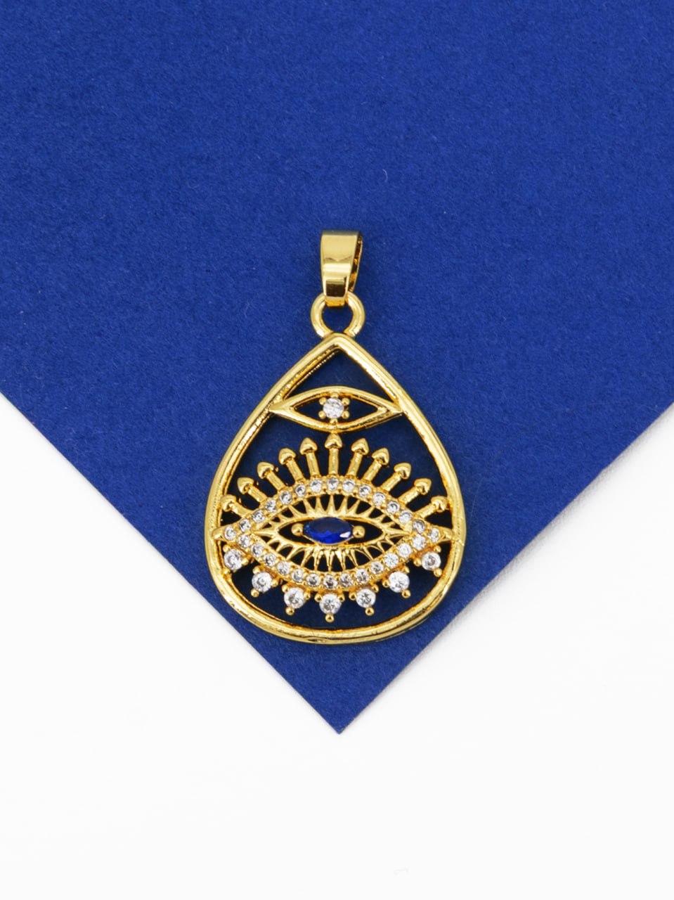 Подвеска капля глаз с фианитами, 26х19мм, позолота, С211