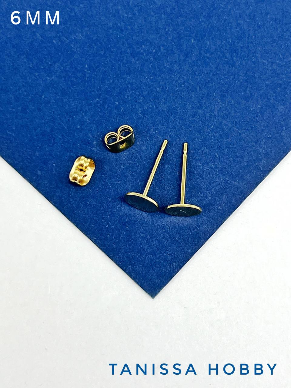 Швензы пусеты 6мм, основы для вклейки, позолота, Е312