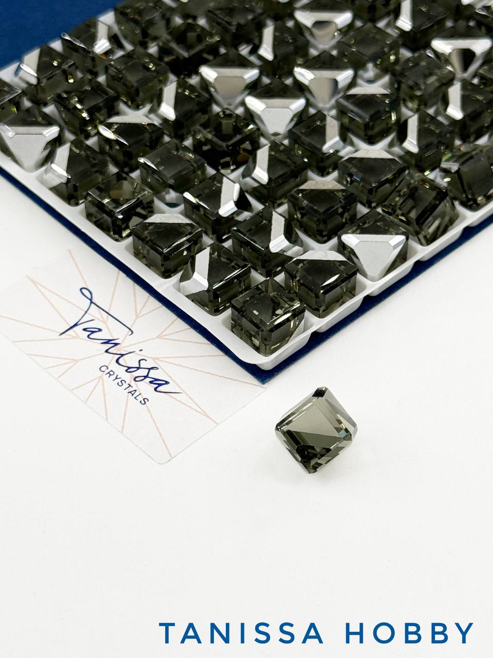 Кристалл куб, Black Diamond серо-зеленый, 8мм, Tanissa Crystals, СТ421