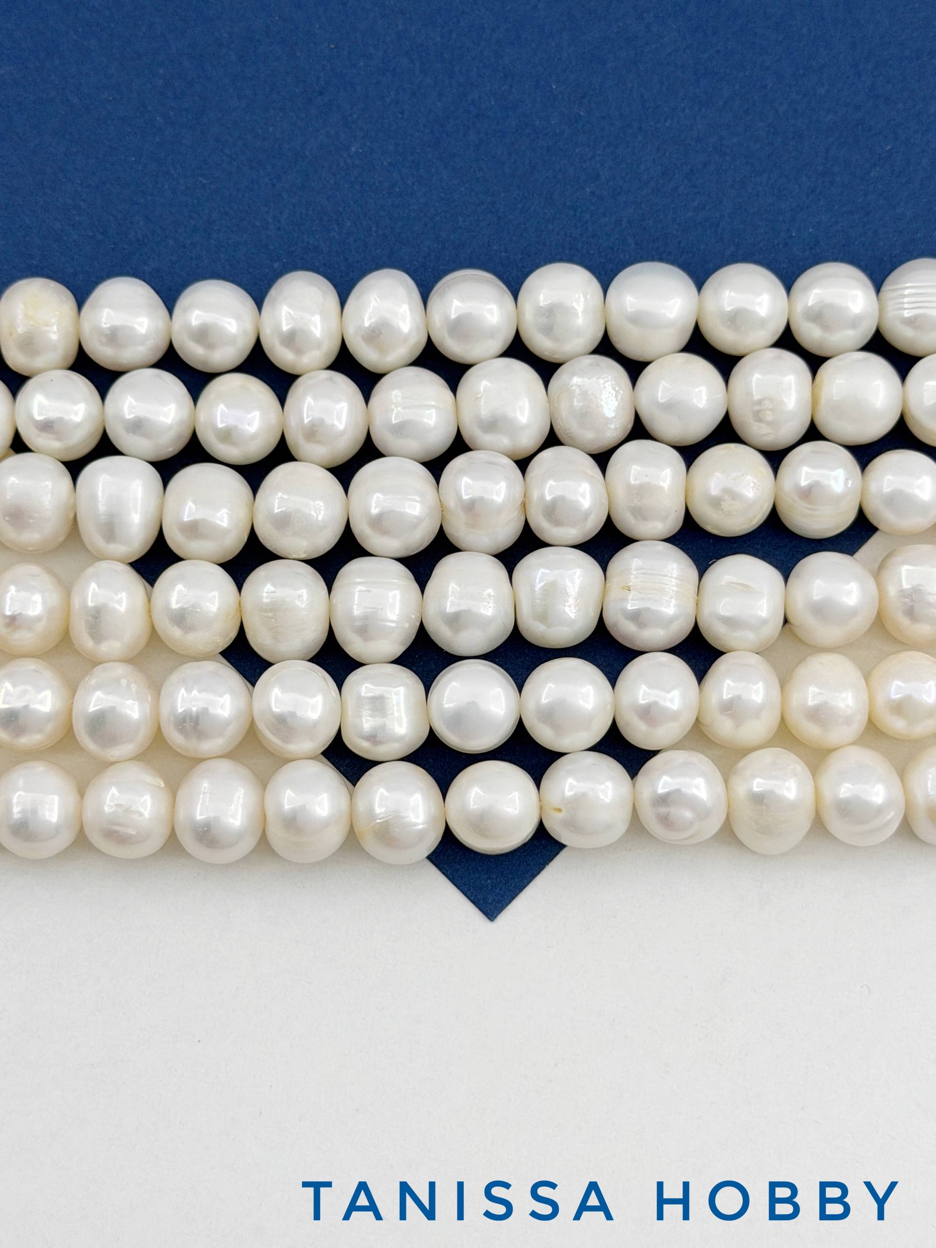 Жемчуг натуральный круглый, культивированный, 9-10мм, А-, нить, Ж035