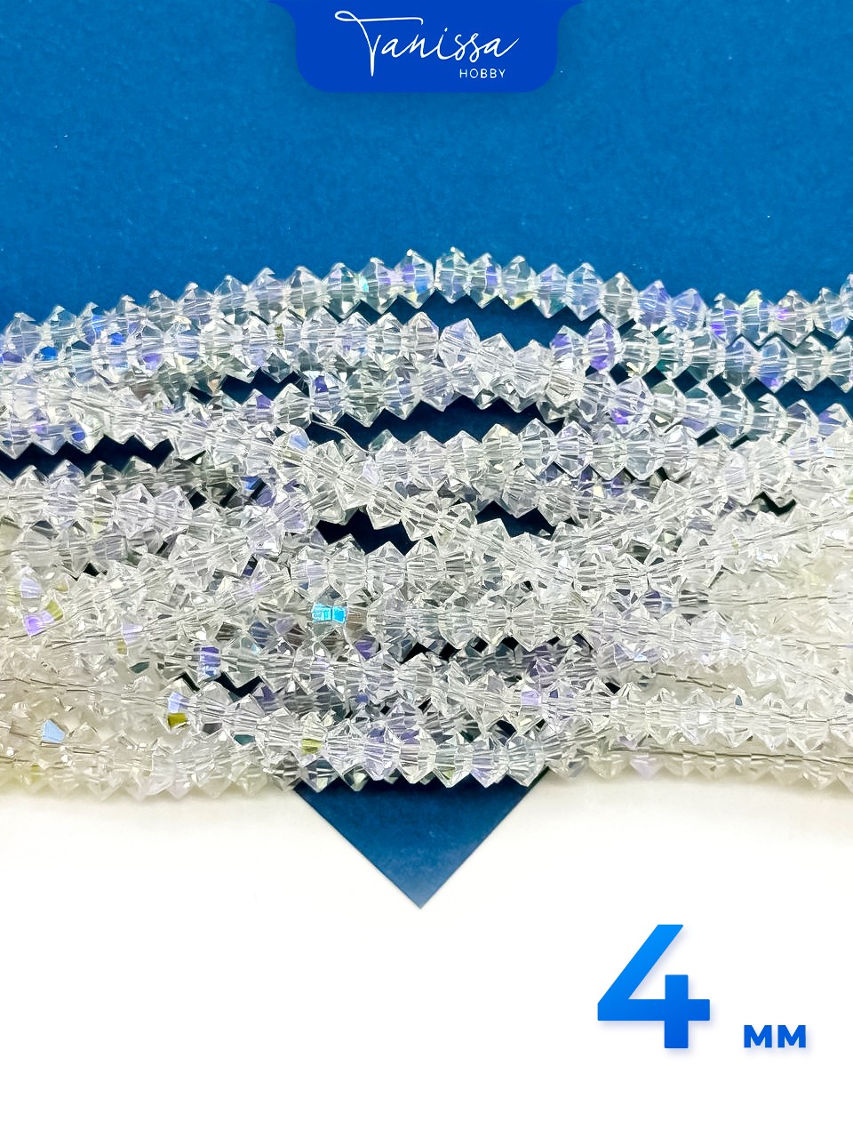 Хрусталь Биконус, плоский, прозрачный ультра АВ, 4мм, нить, Х339